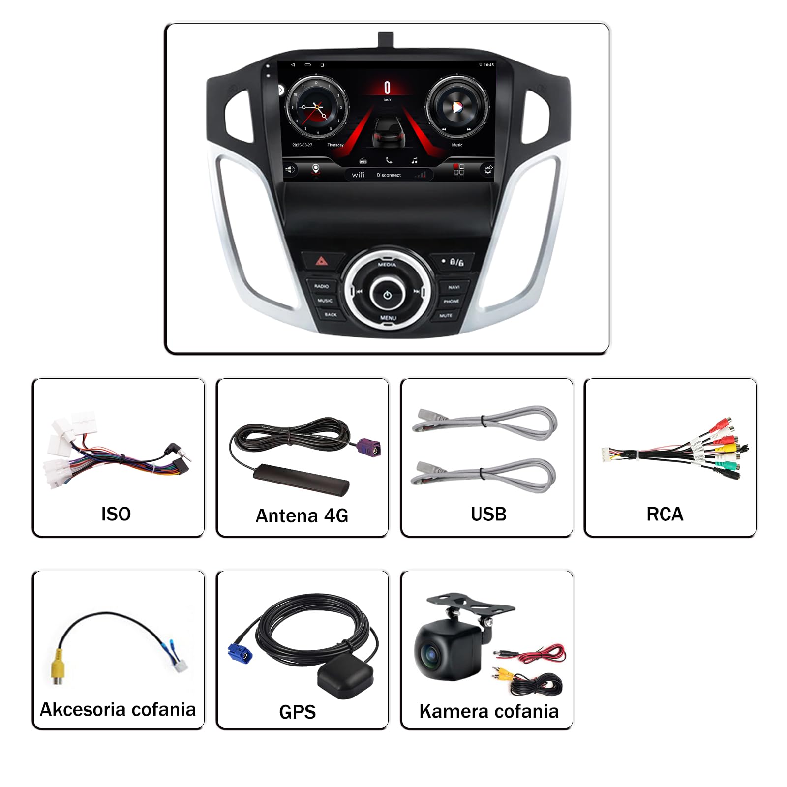 Radio samochodowe do FORD FOCUS MK3 2011-2019, system Android 13 4GB+64GB z Carplay Android Auto, 9-calowy qled ekran dotykowy, obsługuje Nawigację GPS WLAN BT LTE