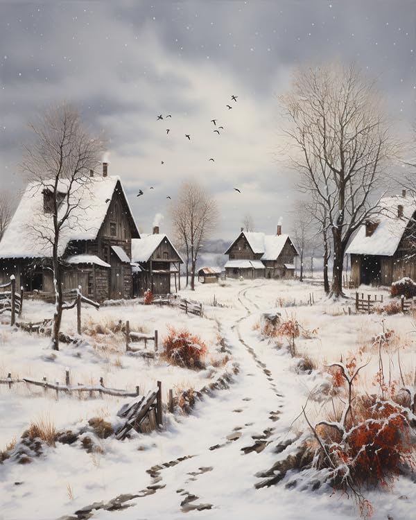 ZMHZMY Paint by Number Kits Winter Farm with Snowflakes DIY Digital Canvas Oil Painting Art Decor for Adults Beginner,40x50cm Frameless