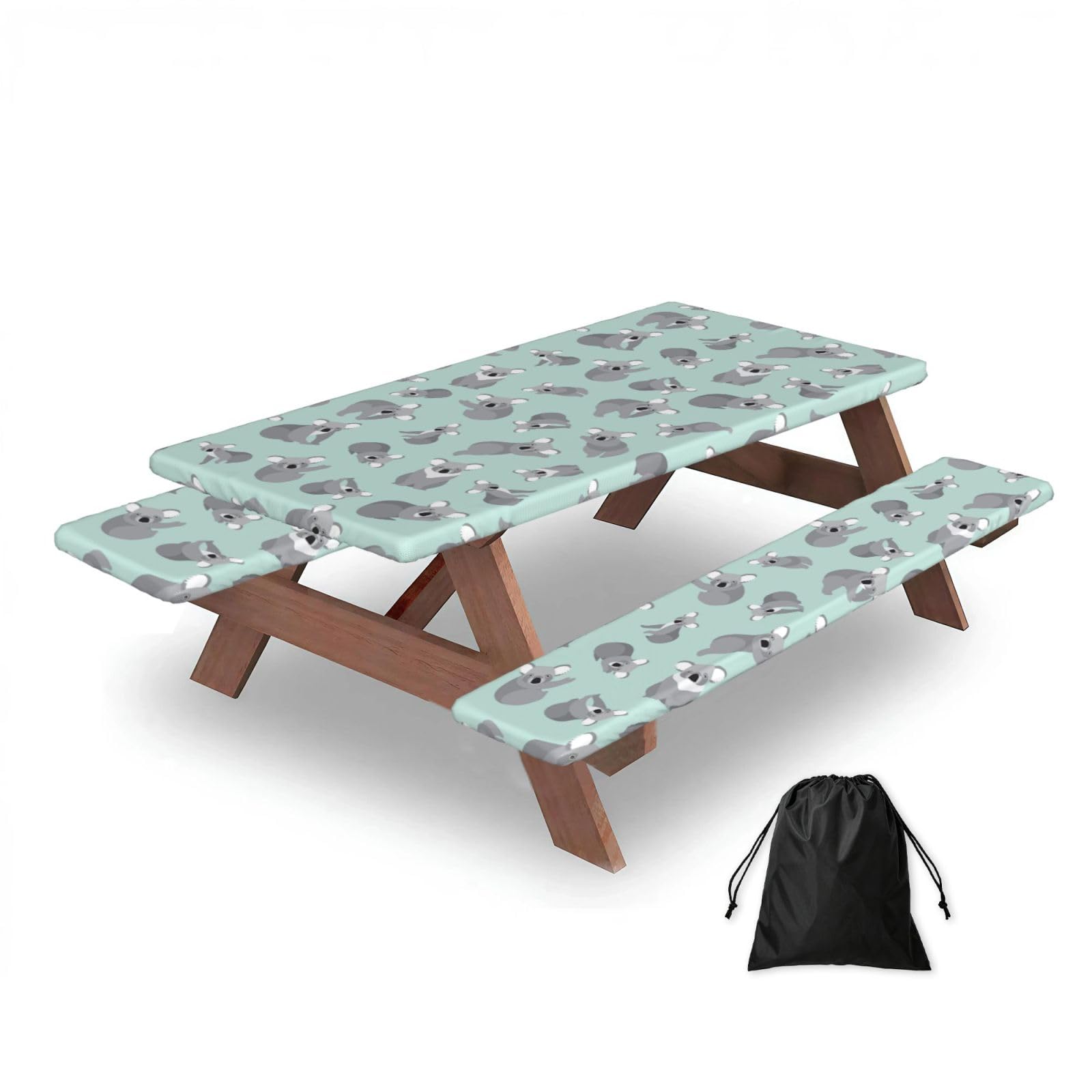 Dopklna As Picture Cute Koala, Picnic Table Cover With Bench Covers -Waterproof Elastic Fitted Tablecloth For Garden Camping Patio 76X152cm