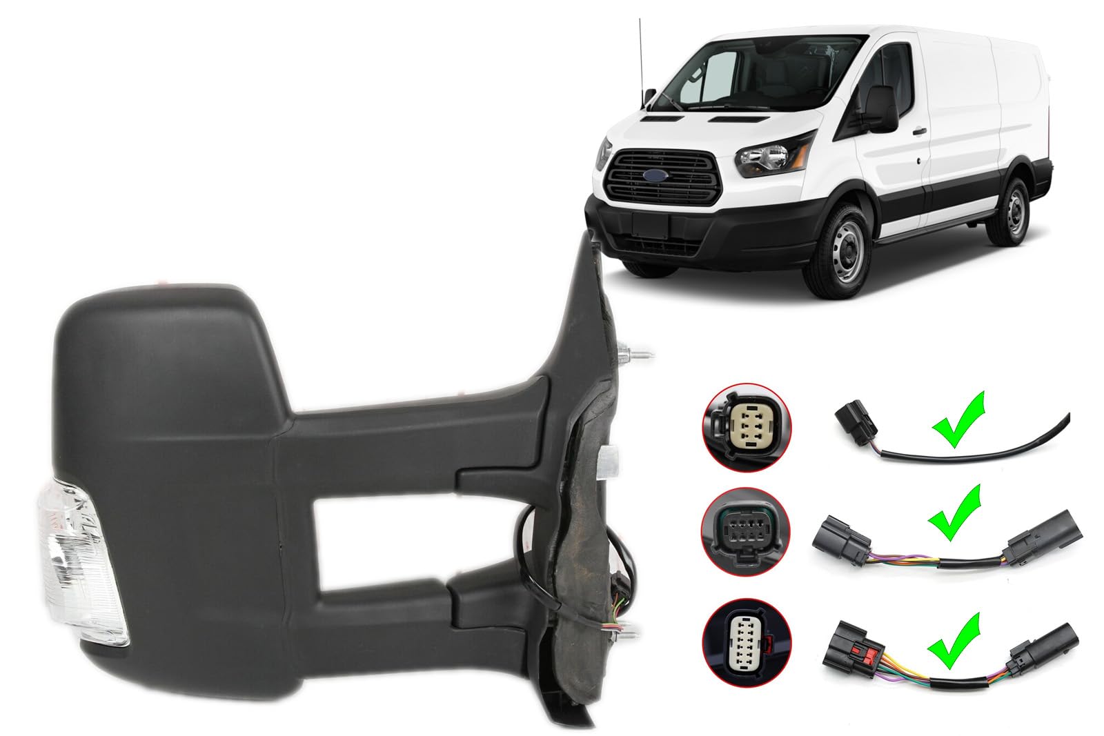 MJD - Repuesto De Piezas De Automóvil Para Ford Transit 150 250 350 2015-2022 Espejo Eléctrico Para Puerta Izquierda Del Conductor Con Señal