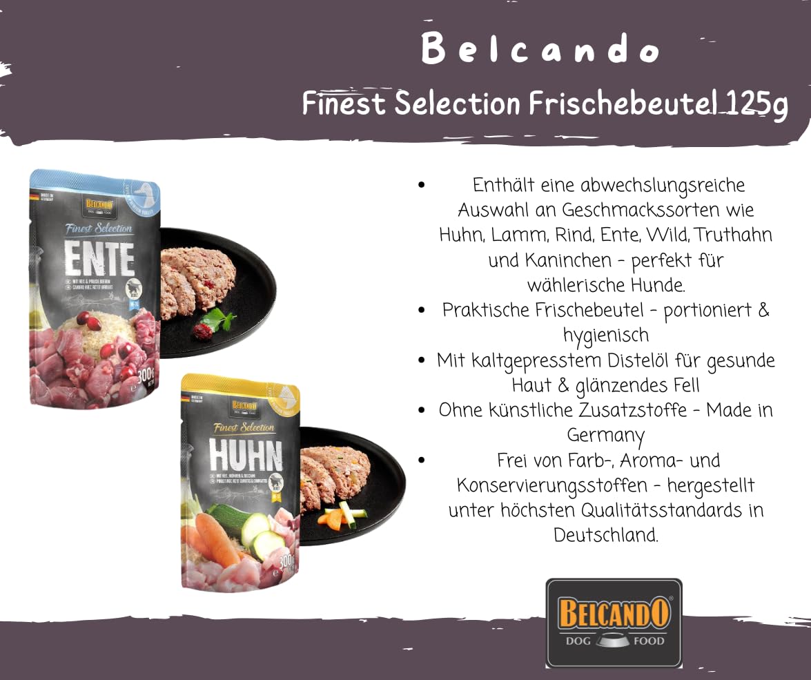 Belcando Finest Selection 24x125g - Hundefutter - Frischebeutel, Ideal für Sensible & wählerische Hunde - ohne Zusätze & Sortenwahl möglich (Wild, Huhn, Truthahn, Rind, Lamm, Kaninchen & Ente)