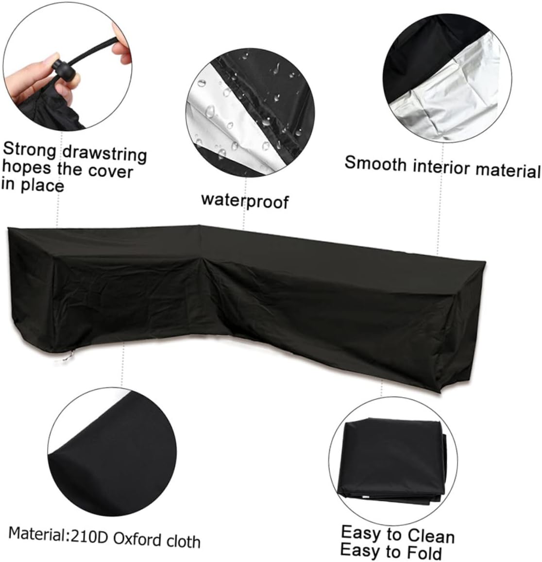 BESPORTBLE Outdoor Shaped Sectional Sofa Cover for Patio Furniture Oxford Drawstring against Dust and Debris