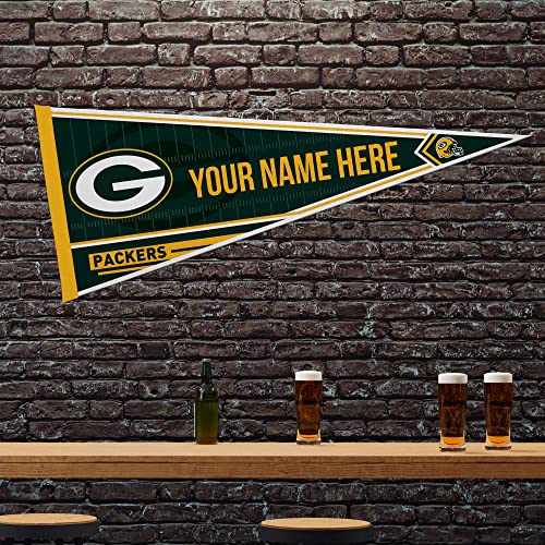 Image of Rico Industries NFL Football Green Bay Packers Personalized - Custom 12 inch x 30 inch Soft Felt Pennant - EZ to Hang