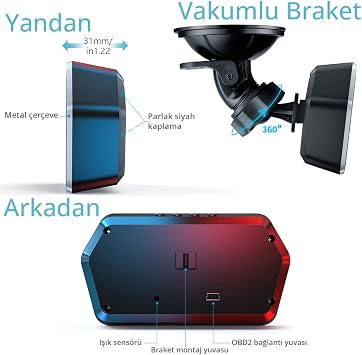 OBD + OBD 2 + GPS Çift Modlu Araç HUD LCD Ekranlı Akıllı Gösterge ve Arıza Tespit Cihazı Oto Kokusu Hediye