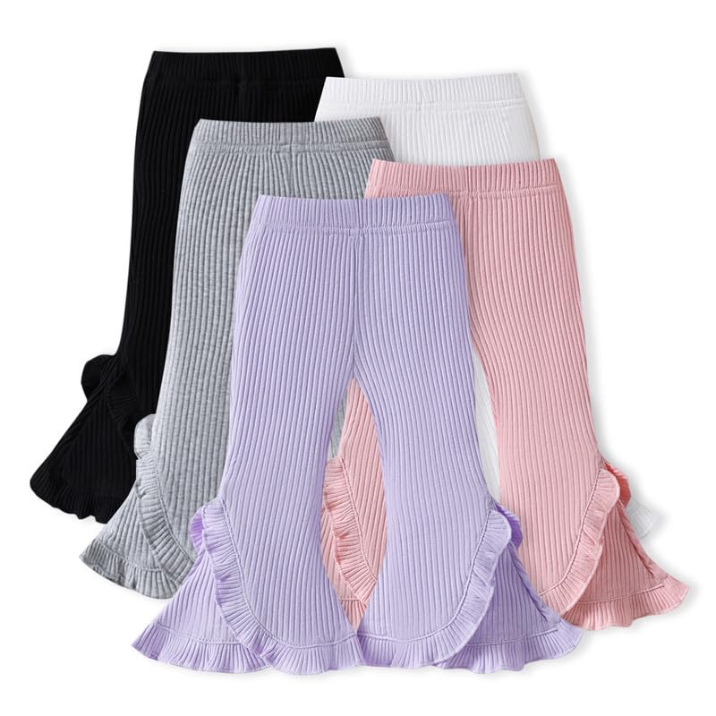 Image of Xanbix 5 Pack Toddler Girl Pants Baby Girl Solid Ribbed Pants Toddler Girls Bottoms Leggings Newborn Cotton Jogger
