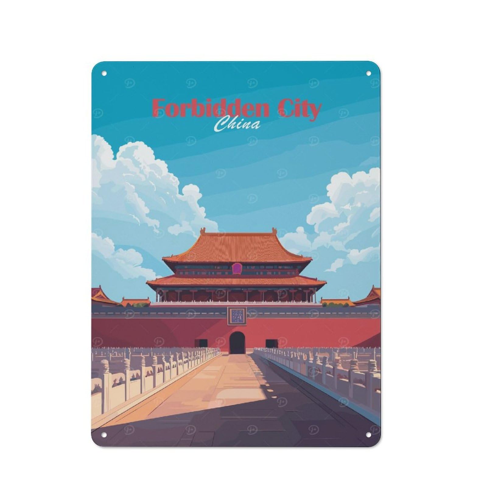 Junmoney Style Tin Wall Plaque 40X30cm With Forbidden City, China For Workshop Wall, Housewarming Wall Decor For People Furnishing Workshop