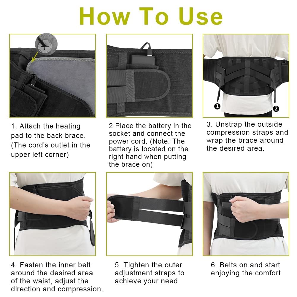 Refuerzo Trasero Calentado para El Alivio del Dolor De Espalda Baja Soporte Lumbar Cinturón Compresión Calefacción Hombres Mujeres Recargable para Hernia Disco Y Alivio Dolor Escoliosis (Color : Blac