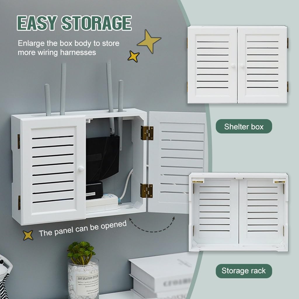 Support Mural Double Porte pour routeur avec Prise électrique dissimulée, Grand Meuble de Rangement WiFi, Stores décoratifs, Vert, Dimensions 36x9,5x28cm - optimise l'espace et Le Style !