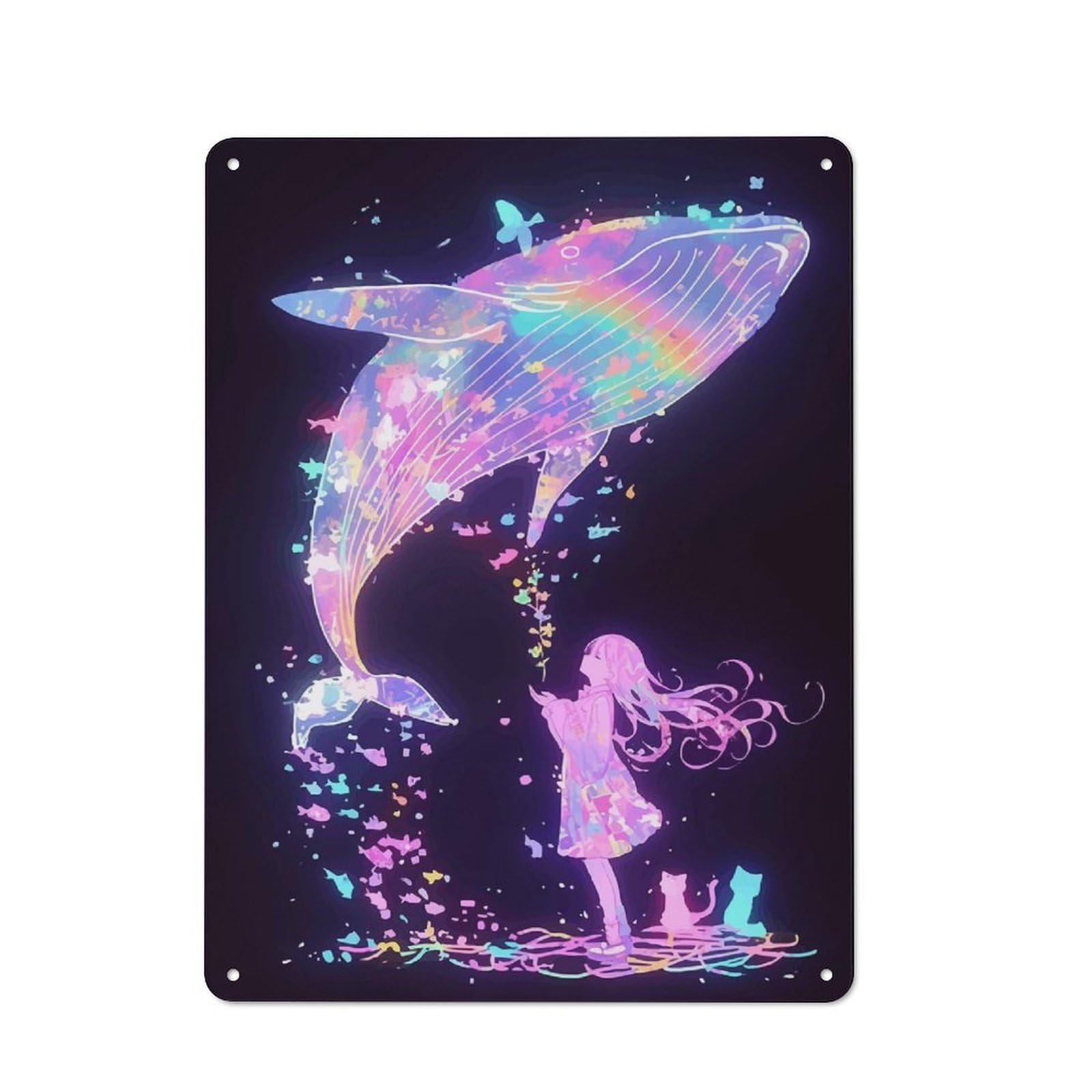 Tin Sign with Girl And Whale Dream Design 40x30cm, Industrial Garage Wall Decor for Workshop, Basement, Shed Or Games Room