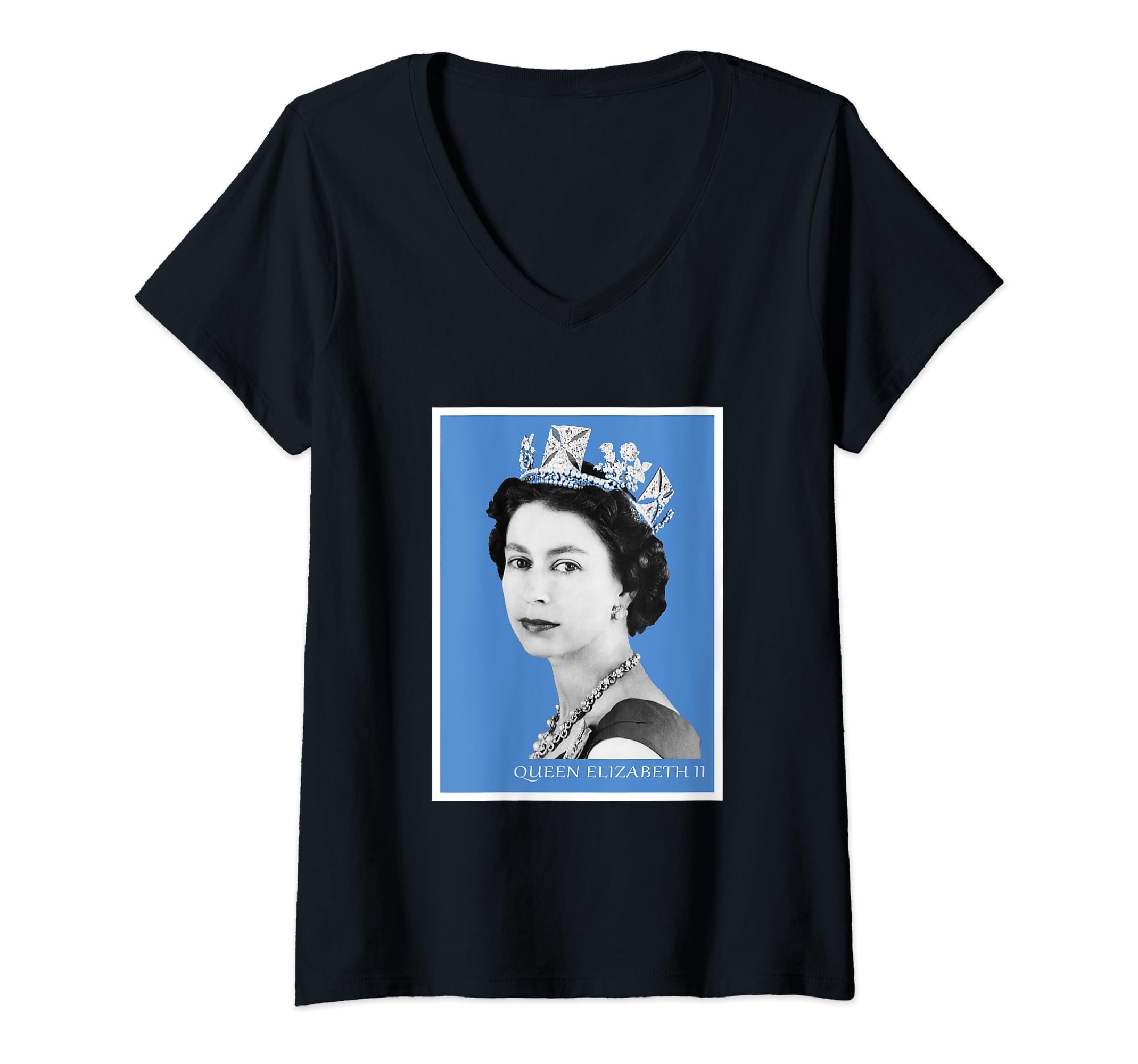 Womens Queen Elizabeth II V-Neck T-Shirt