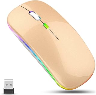 GLOBAL TECH LED Wireless Mouse, Slim Rechargeable Wireless Silent Mouse, 2.4G Portable USB Optical Wireless Cordless Mice with USB Receiver for Laptop, PC, Computer, Mac (Gold)