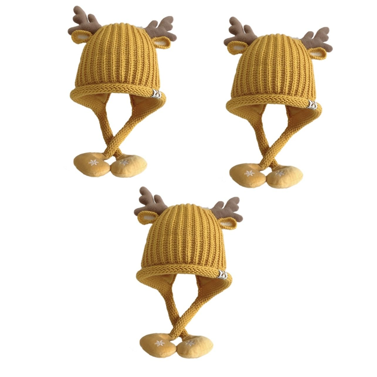 LIFKOME Sombrero Tejido Gorro Termico Gorro Bebe Gorro para bebé recién Nacido Beanie Orejeras de Bebe Sombrero de Fiesta de Navidad Gorros Tejidos Gorras de recién Nacido Acrílico Yellow
