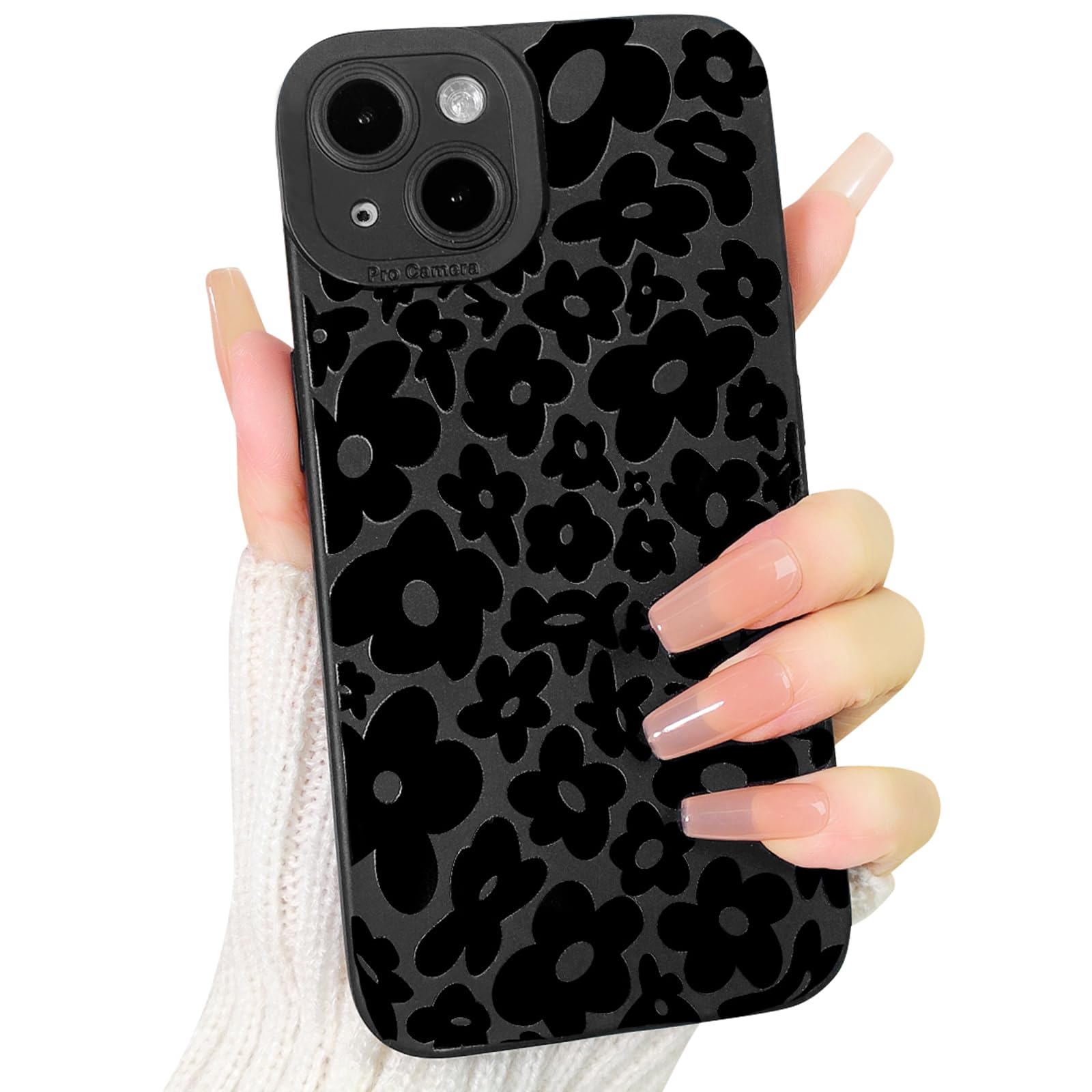 Lovmooful Compatible for iPhone 13 Case Cute Flower Floral Black Design for Girls Women Soft TPU Shockproof Protective Girly for iPhone 13-Little