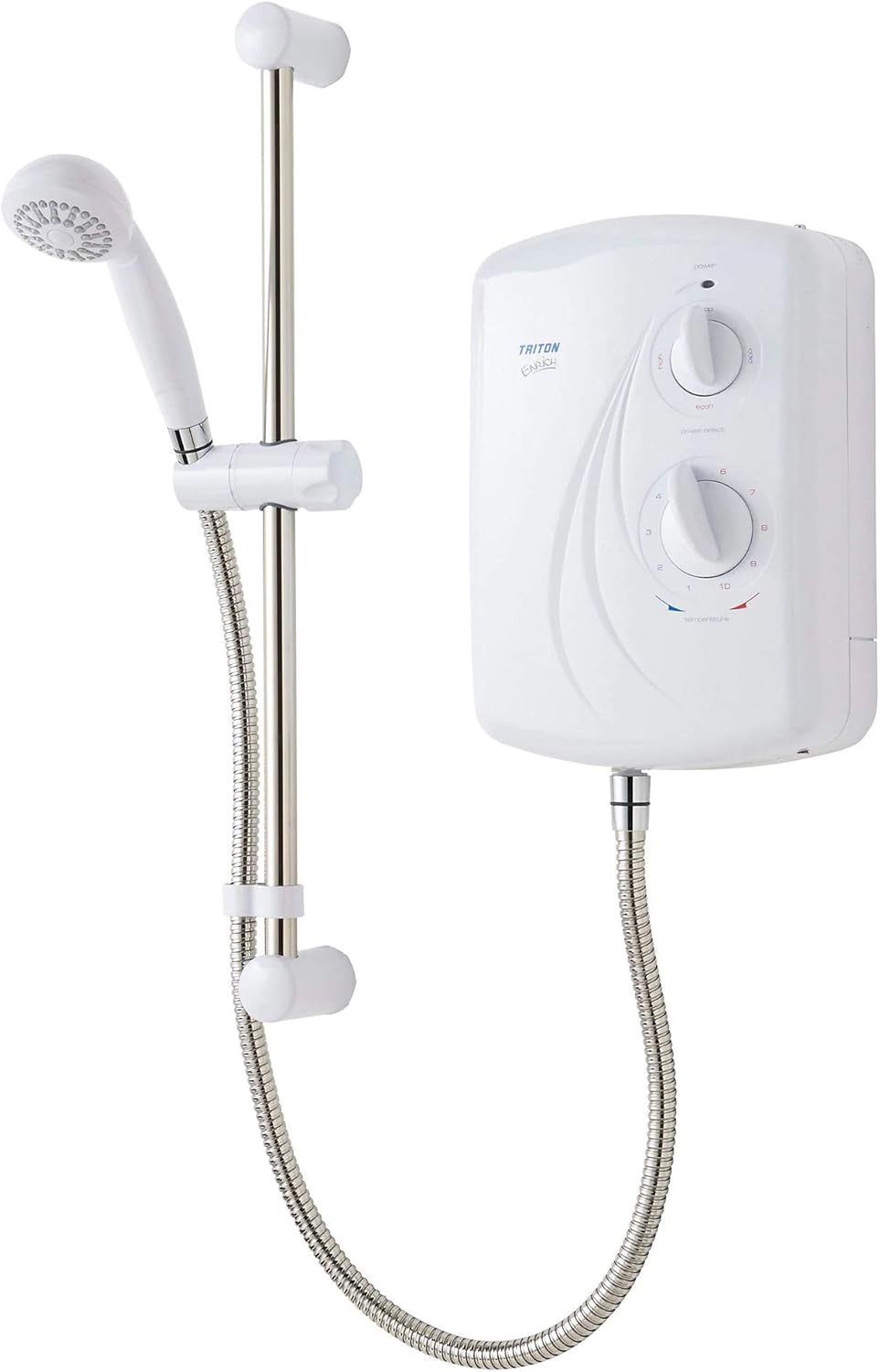 Triton Enrich Plastic/Stainless Steel White SingleSpray Pattern Electric Shower D 110mm H 300mm