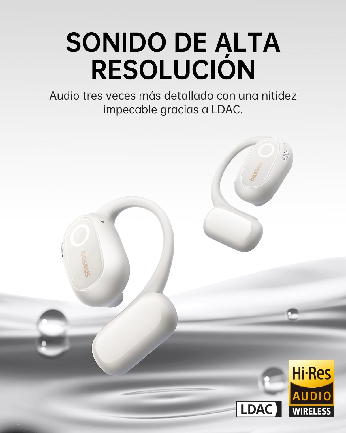 Baseus Bowie MF1 Auriculares Abiertos Bluetooth, Acústica Dirigida, Bajos Potentes, Ultraligeros, IPX4 Impermeables, Micrófonos ENC, Auriculares Inalámbricos Bluetooth 5.4 para Correr, Entrenamiento