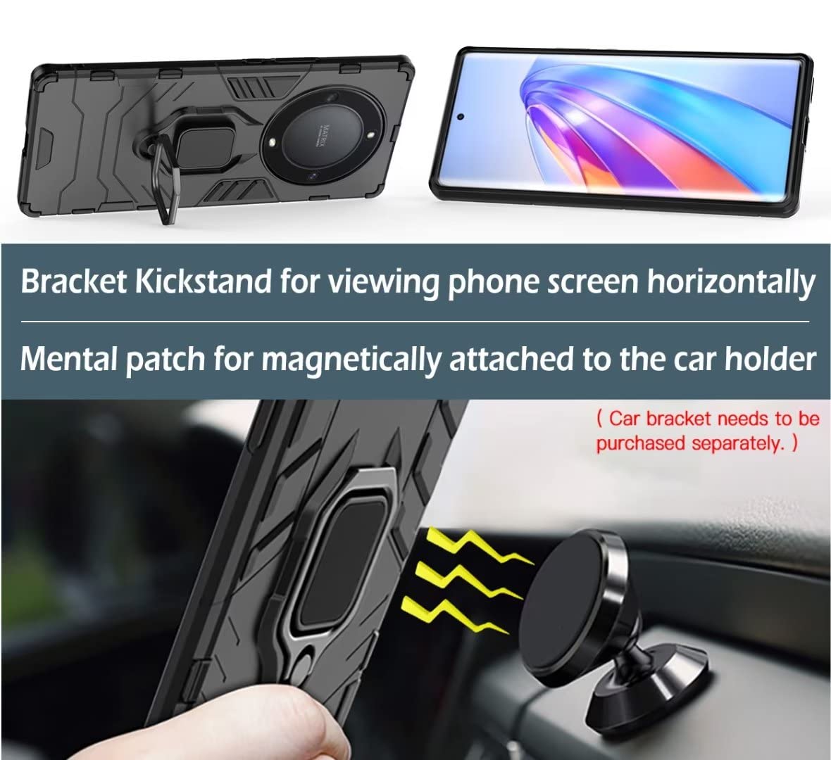 HULLIN Cover Telefono Design per HONOR Magic5 Lite 5G (6.67 Inches), Custodia Antiurto Armatura con Anello Magnetico - Blu