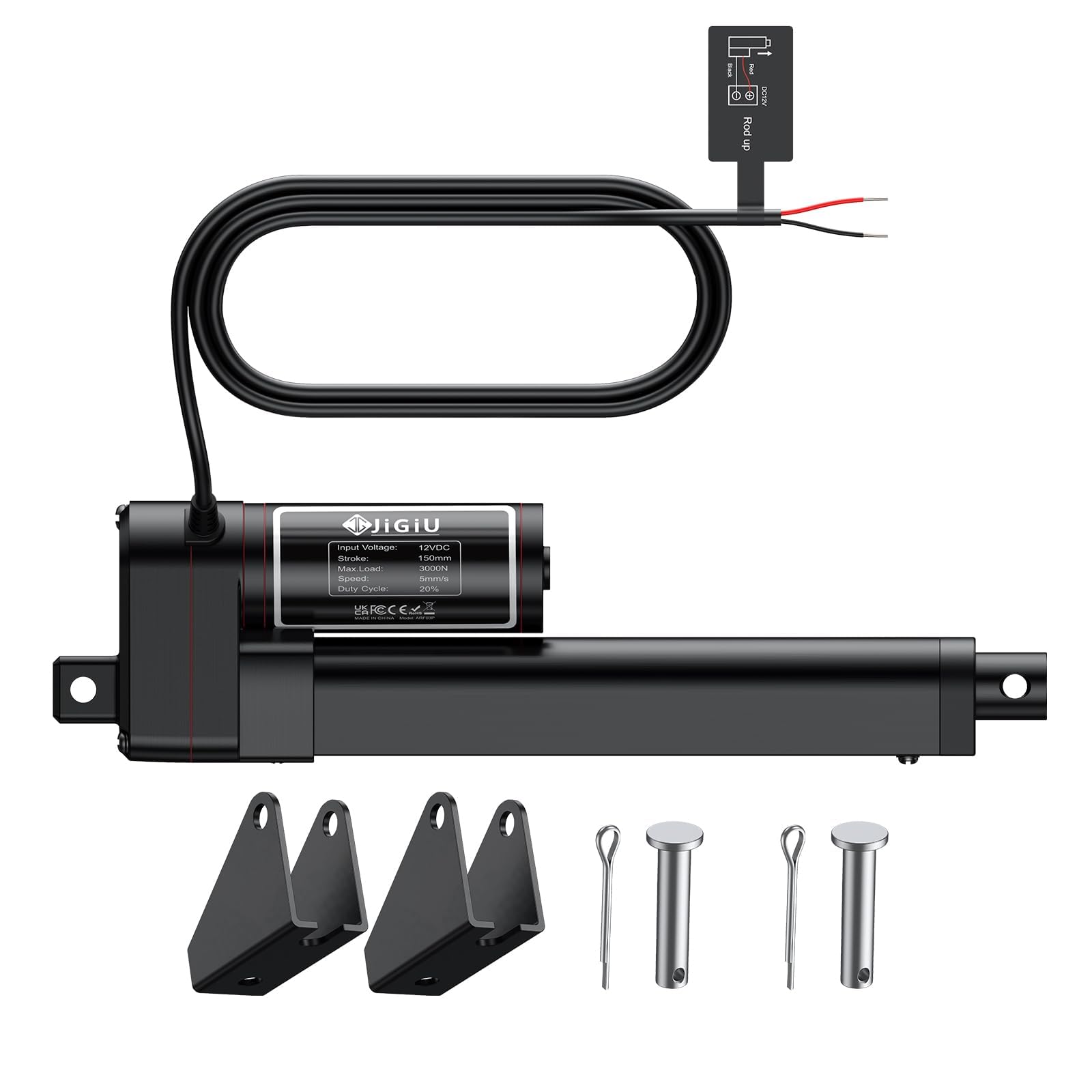 JiGiU Linearantrieb 12V DC – 3000N Schub, 150mm Hub, IP65 Wasserdicht, Leise <50dB, Für Möbel & Industrie