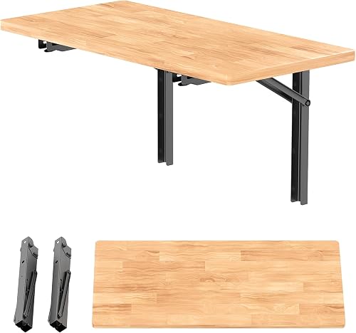 WALMANN Folding Wall Mounted Workbench 47.25 x 22.75 Inch - Heavy-Duty Fold-Away Table with Solid Wood Top WALMANN Folding Wall Mounted Workbench 47.25 x 22.75 Inch - Heavy-Duty Fold-Away Table with Solid Wood Top