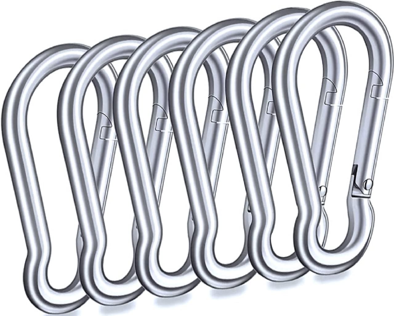 Black &amp; Silver Zinc-Galvanized Heavy Duty Bushcraft Carabiner Spring Snap Clip Link Hooks 200-500lb Load 2, 6 &amp; 12 Packs