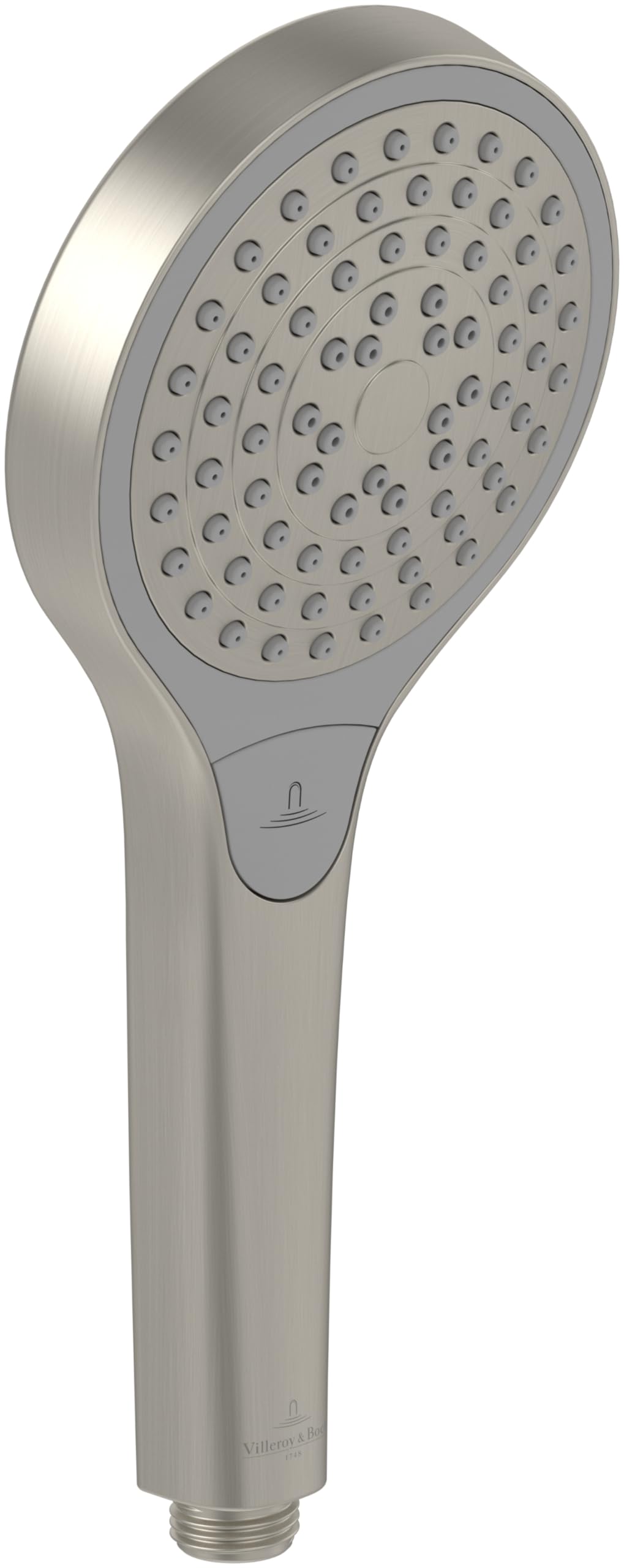 Villeroy & Boch Verve Showers słuchawka prysznicowa z 3 rodzajami strumienia, z wbudowanym zaworem zwrotnym, łatwa w czyszczeniu, okrągła, szczotkowany nikiel matowy