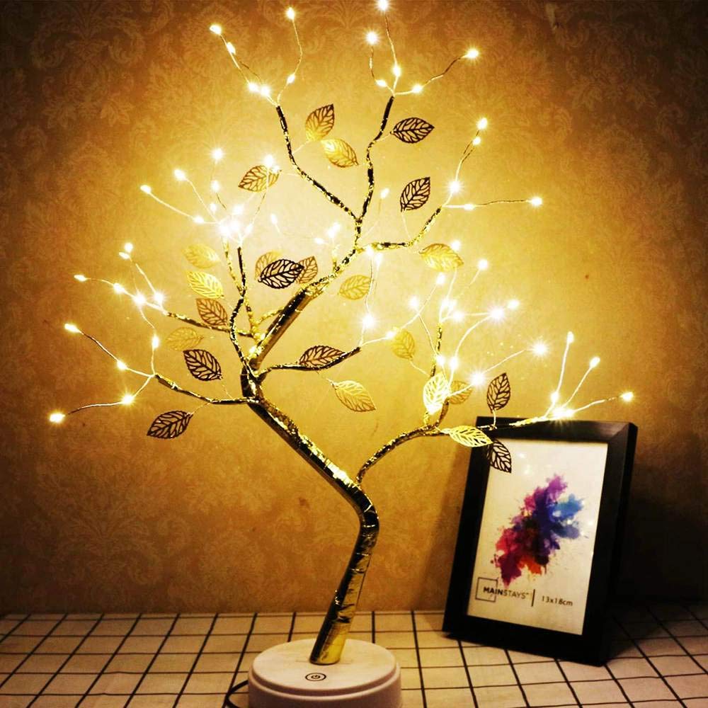Wood LED Bonsai Tree Lamp With Touch Sensor | 36 Yellow Leds | USB & Battery Operated Decorative Light For Home, Bedroom, Diwali, Christmas, Festive Decor (Pack Of 1)