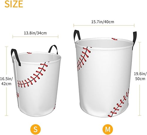 Miniatura 5 de Cesta redonda para ropa sucia de 38 litros, cesta de almacenamiento de béisbol con costuras rojas, revestimiento impermeable, organizador de bolas