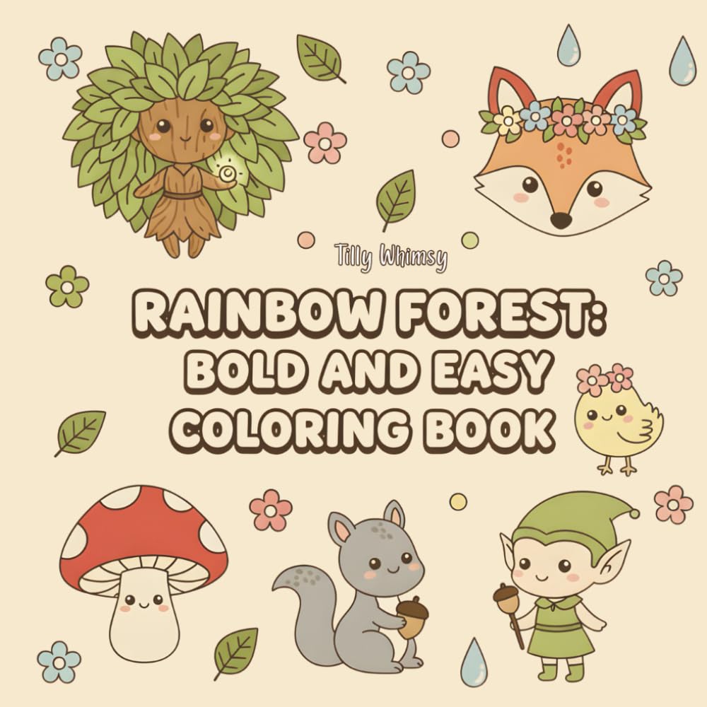 Rainbow Forest: Bold and Easy Coloring Book: Easy and Relaxing Coloring Pages for Adults, Beginners, and Seniors | 40 Whimsical Fantasy Designs ... and Magical Animals (Easy Peasy Coloring Fun)