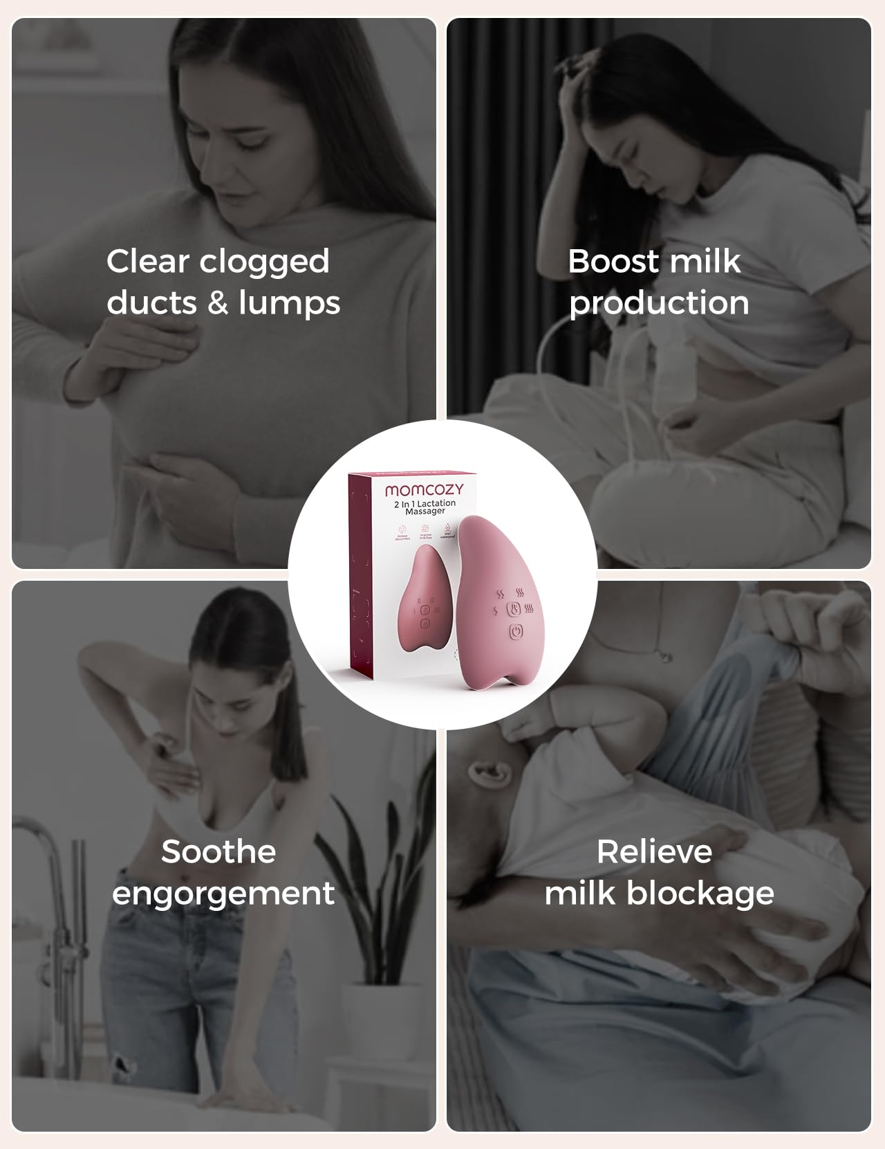 Momcozy A1Pro Lactation Massager, Deep Vibration & Rapid Heating for Clog Relief & Efficient Pumping, Breastfeeding Essentials with Memory Function & Fast Charging, for Postpartum Mom: Regular-A1Pro-1 Red