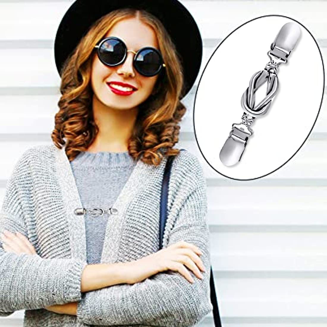 QUARKZMAN Retro truiclips Vintage kledingclips rug cinch cardigan kraag sjaalclip schouderklappen voor vrouwen, Metaal