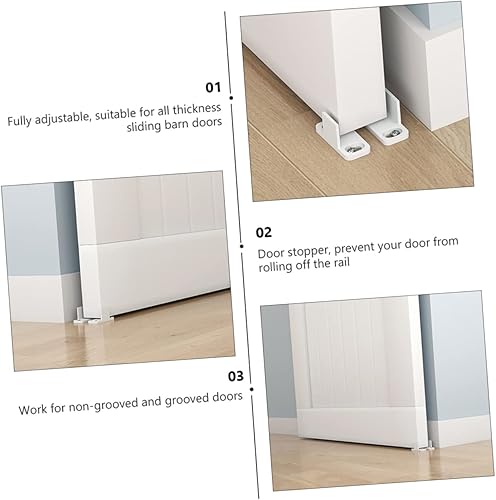 Miniatura 7 de 2 juegos de guías de suelo para puertas correderas de granero, soportes inferiores ajustables para puertas de gabinete de derivación, topes de