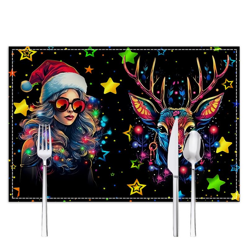 Manteles Individuales Renos Navideños Salvamanteles Individuales Mesa Juego De 8 Manteles Individuales Lavables Antimanchas Antideslizante Resistente Al Calor Bajoplatos Lino 45X30Cm