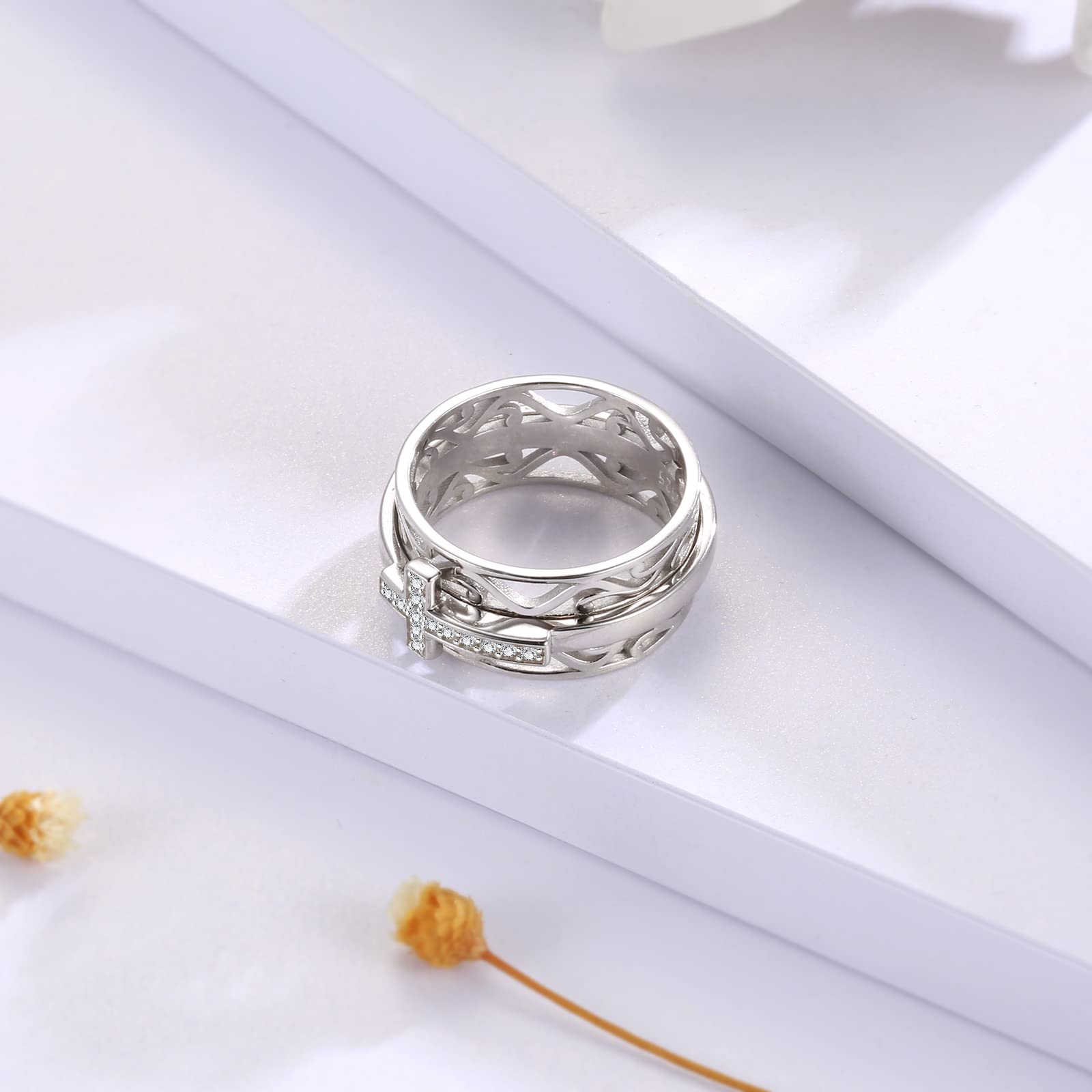 Sariel Sterling Silver Cross Fidget Ring Fidget Spinning 