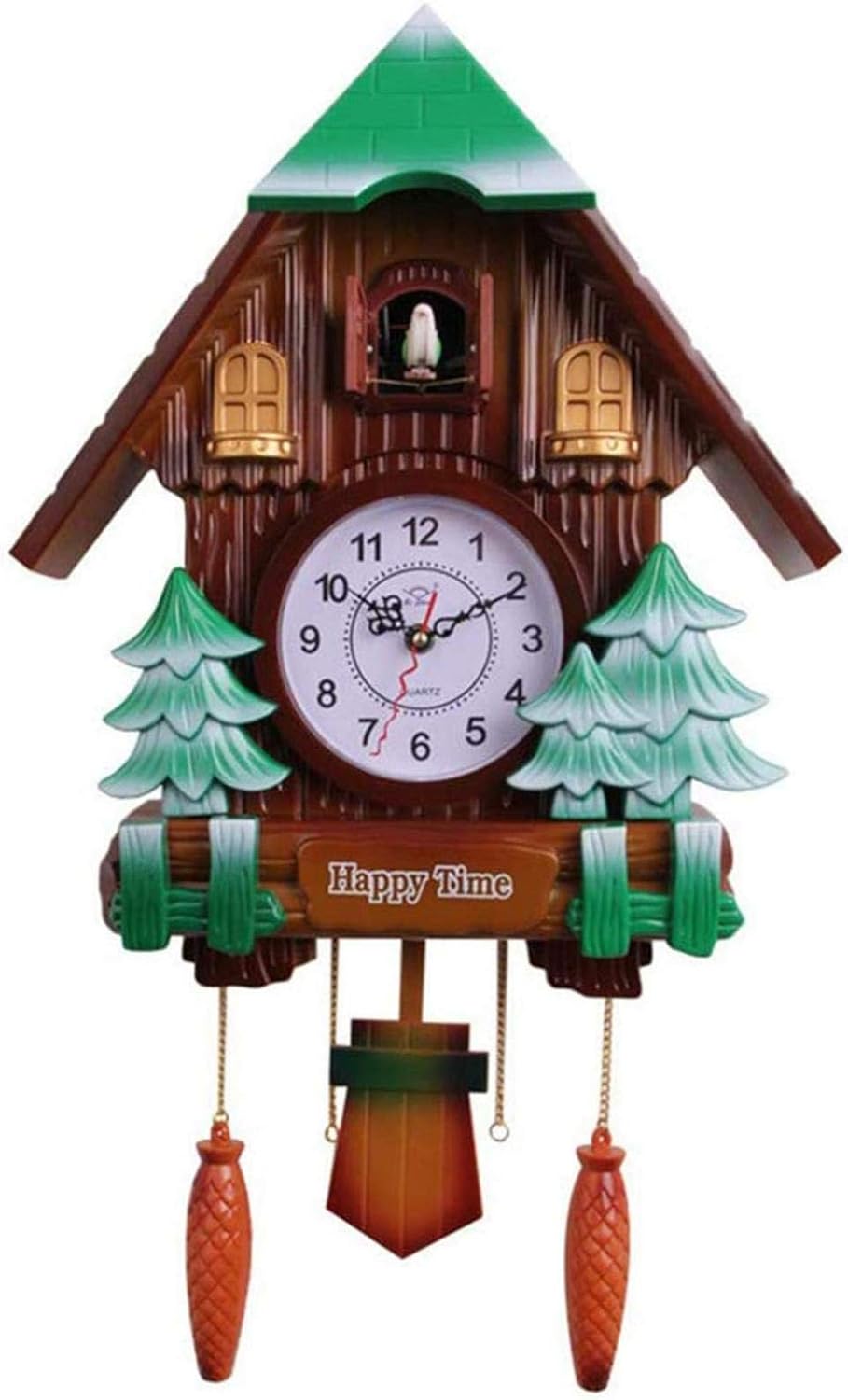 Cuckoo Clock with Bird Voices, Living Room Wall Clock Pendulum Cuckoo Chime, Battery Operated, Brief Children Bedroom Decor (B)