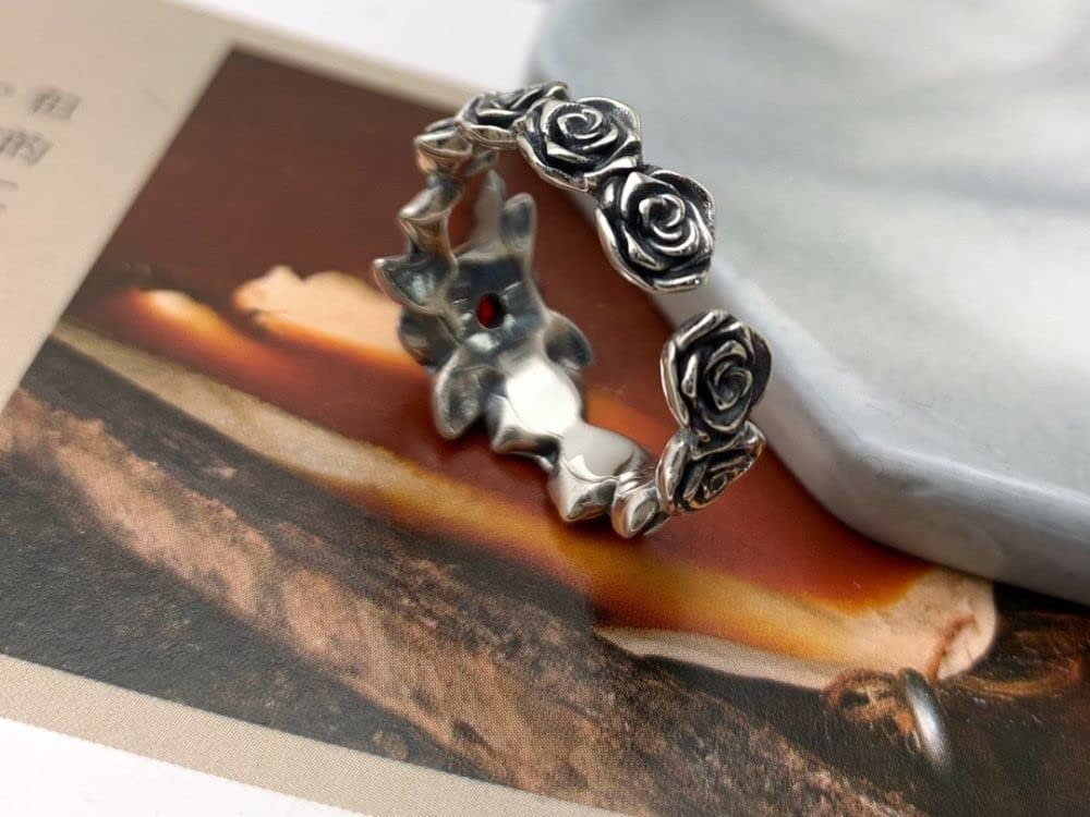 Anelli D'Argento,Anelli In Argento Sterling Da Donna 925 Anelli Regolabili Con Fiore Di Rosa Spine Retrò Punk Regolabile Anelli Per Abiti Anello Di Fidanzamento Regali Per Ragazze Anelli Di Eternit