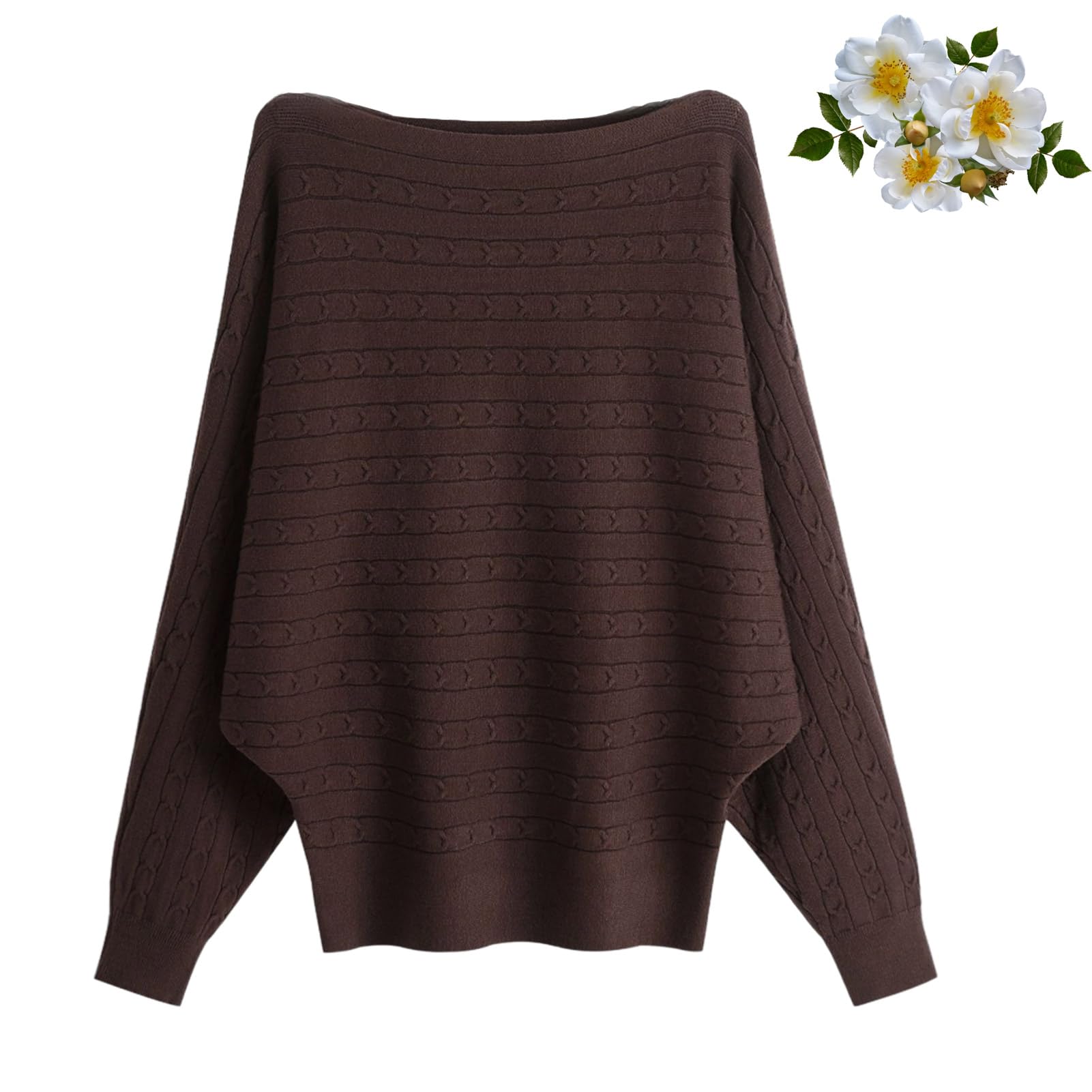 CLOUDEMO Womens Boat Neck Bat Sleeve Knitted Sweater Dolman Sleeve Pullovers Oversized Boat Neck Sweaters for Women