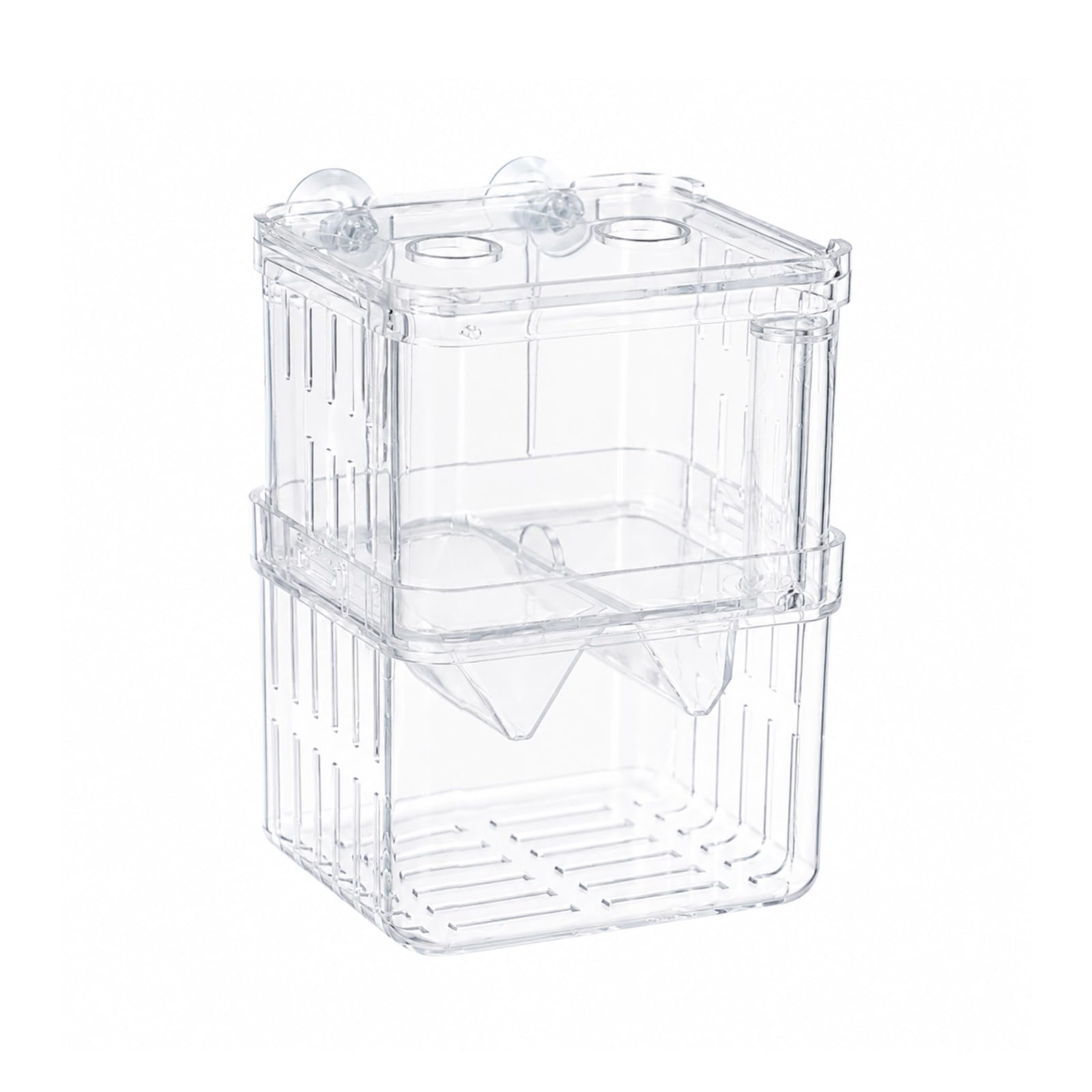 Gkhlg 1Pcs Aquarium Fish Breeding Box Transparent Plastic Breeder Self Floating 2 Chambers Isolation Hatchery for Fish Hobbyists Fry Rearing Breeding Aquarium Fish Tank (10×7×8cm)