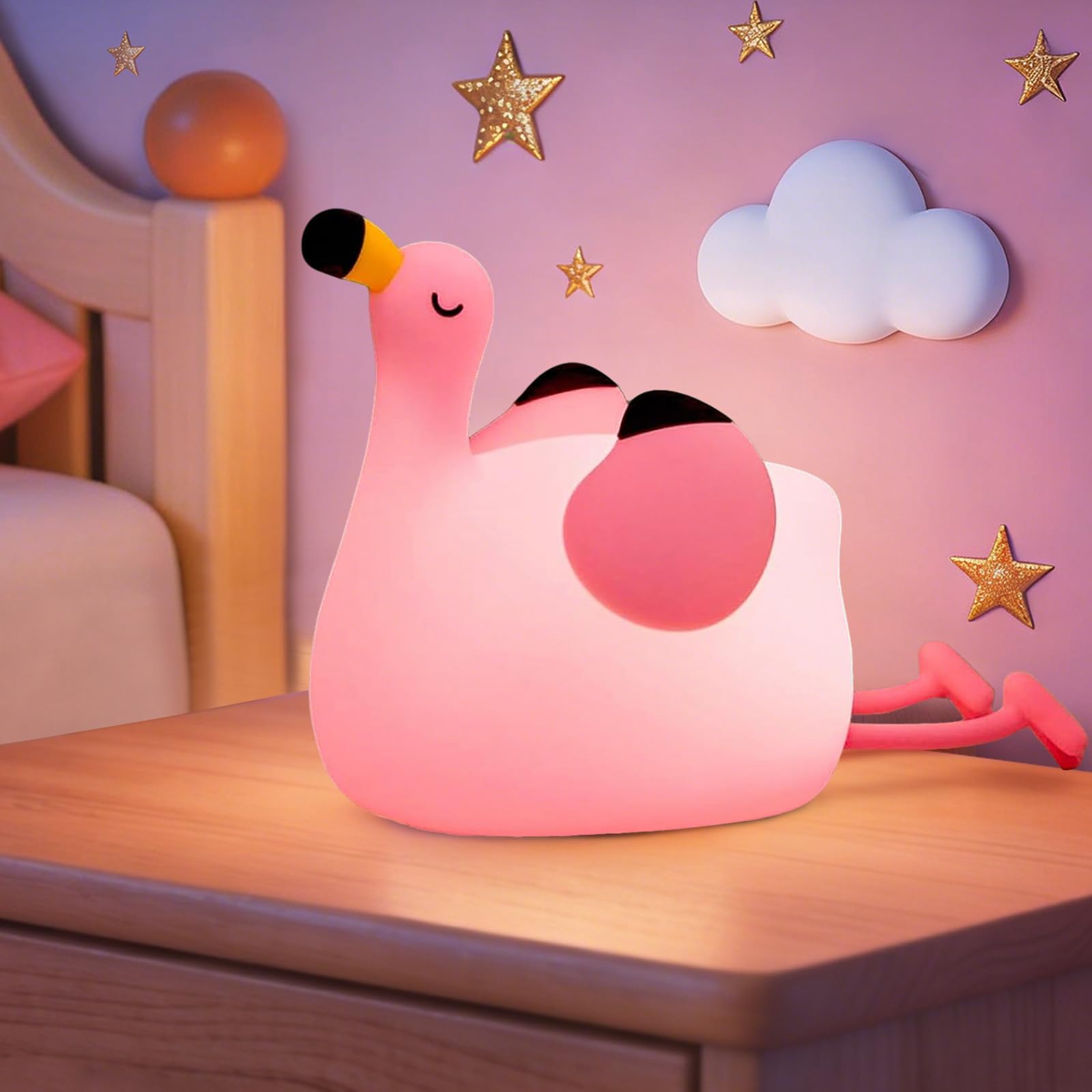 YISUN Veilleuse flamant rose pour enfants, lampe de chevet LED rechargeable en silicone souple avec minuterie, 3 niveaux à intensité variable, jolie veilleuse pour chambre à coucher, salon, salle à