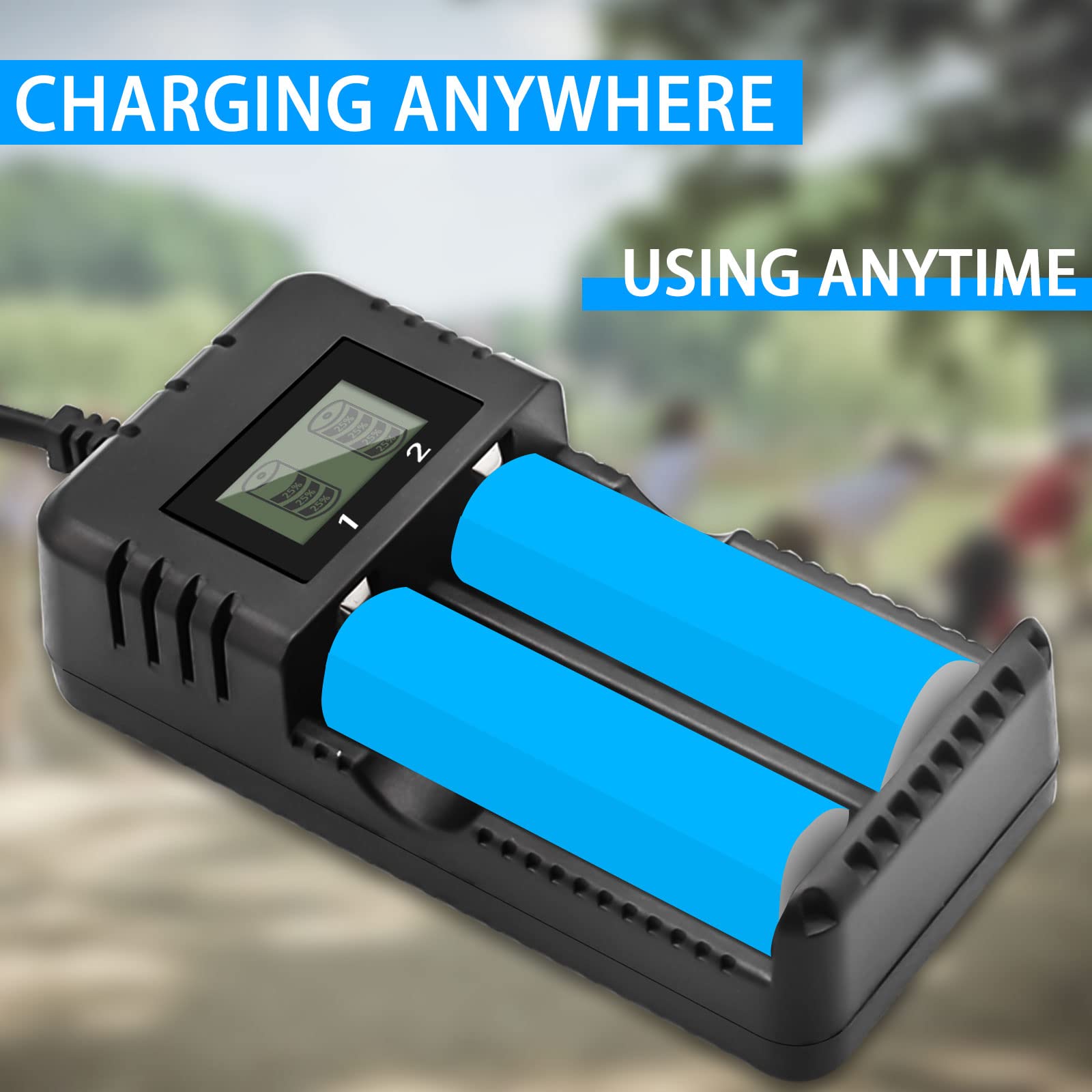Chargeur de Batterie Chargeur de Batterie au Li-ION à LCD Affichage Charge Rapide Intelligente Tête à 2 Fentes Compatible avec Une variété de Batteries Li-ION 3,7 V 26650/18650/14500/16340