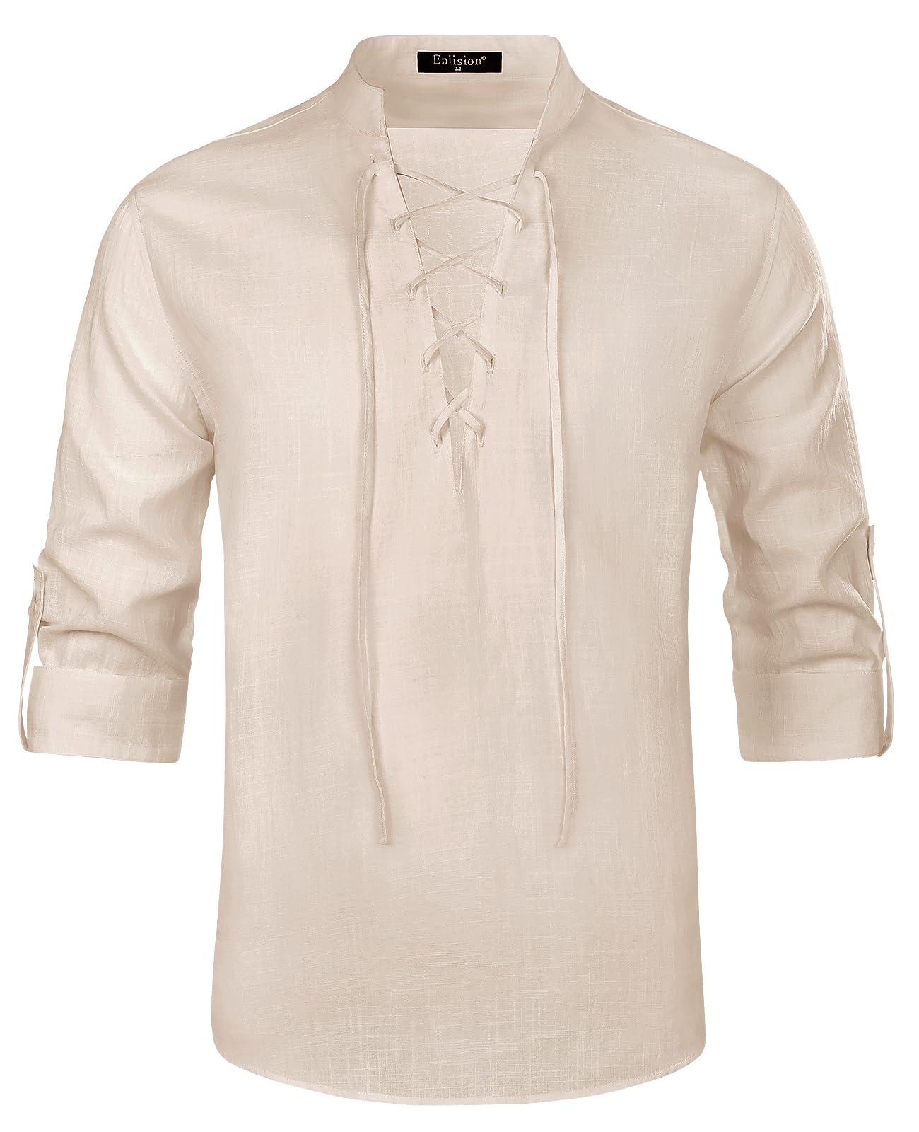 Enlision Camisas de Lino para Hombre Retro Medieval Renacimiento Cordón Henley Camisa Escocesa Ghillie Camisas de Manga Larga