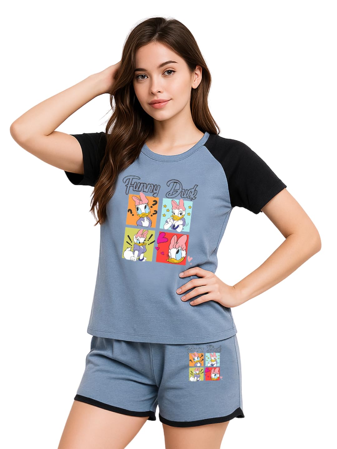 Women's Cotton Half Sleeve T-Shirt & Short Pyjama Set | Printed Top & Shorts Nightsuit Pair for Women | Casual Two-Piece Co-Ords Outfits (Pack of 1)-image-8