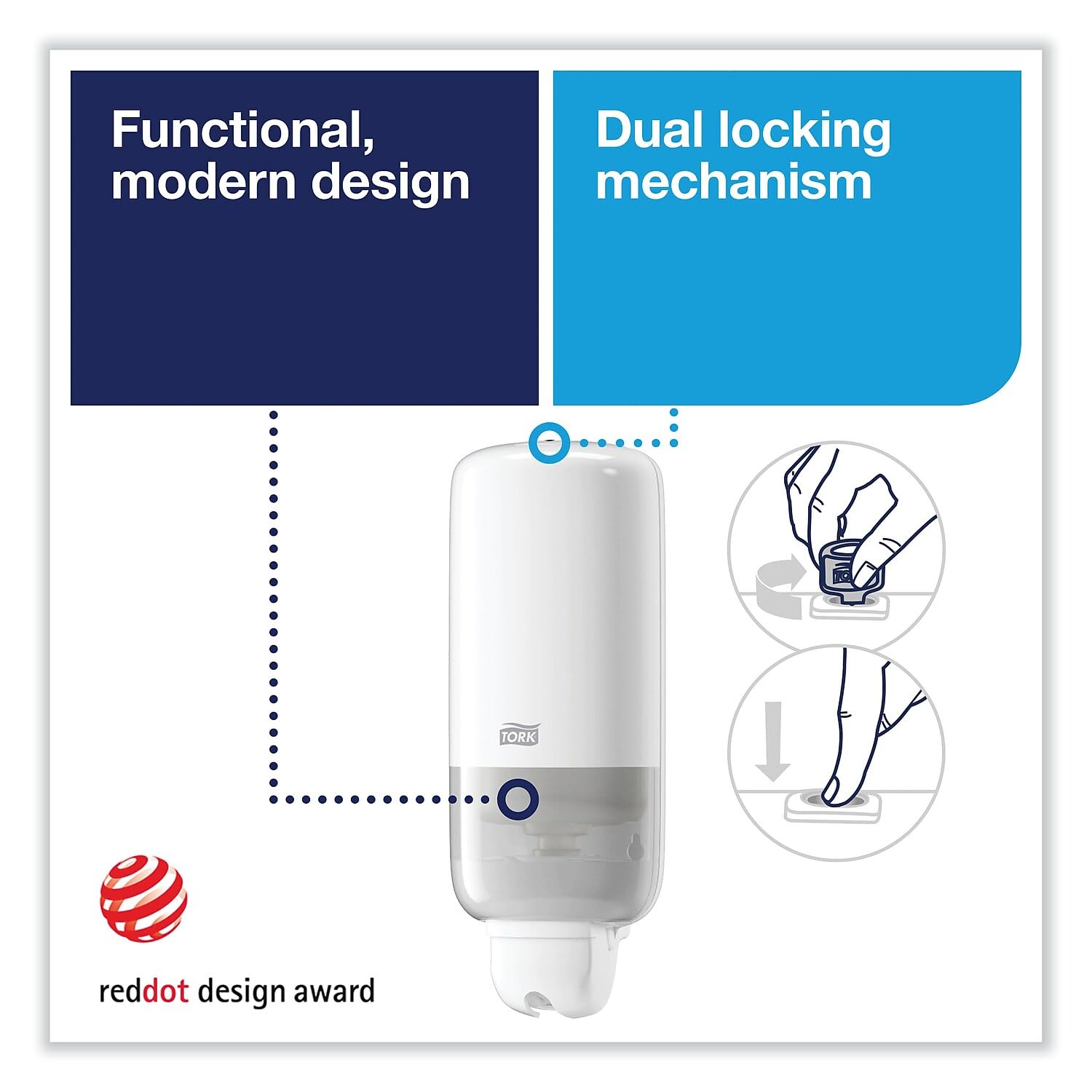 Tork Liquid Skincare Dispenser for Liquid Soap and Hand Sanitizer White S1, Economical, Elevation Range, 570020A (Pack of 1)