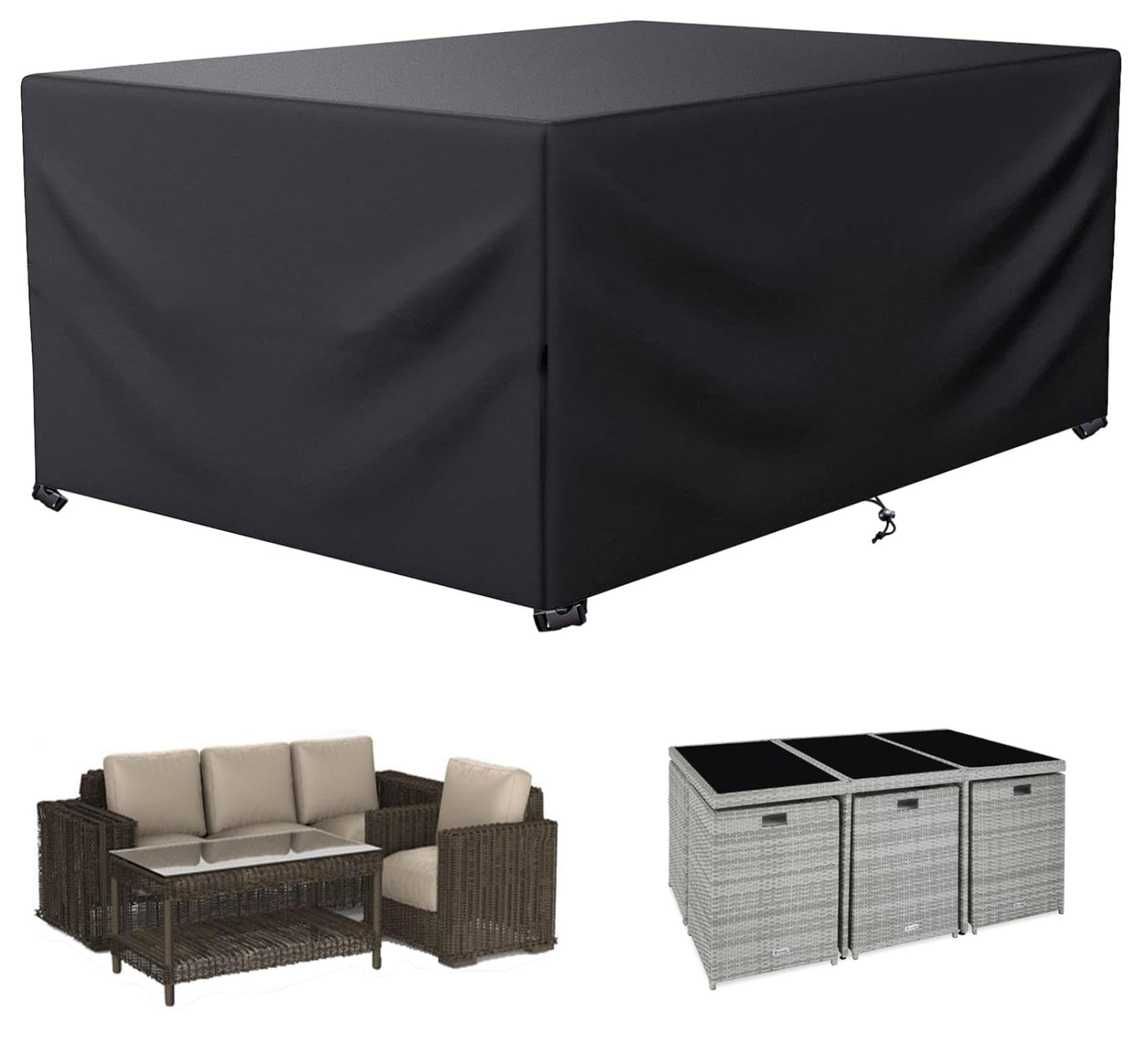 Telo Copritavolo da Esterno,Copertura Tavolo da Giardino Protezione UV 420D Oxford Tessuto Copertura Tavolo Esterno Impermeabile Copertura Mobili da Giardino 280x100x85cm(LxWxH)-Nero