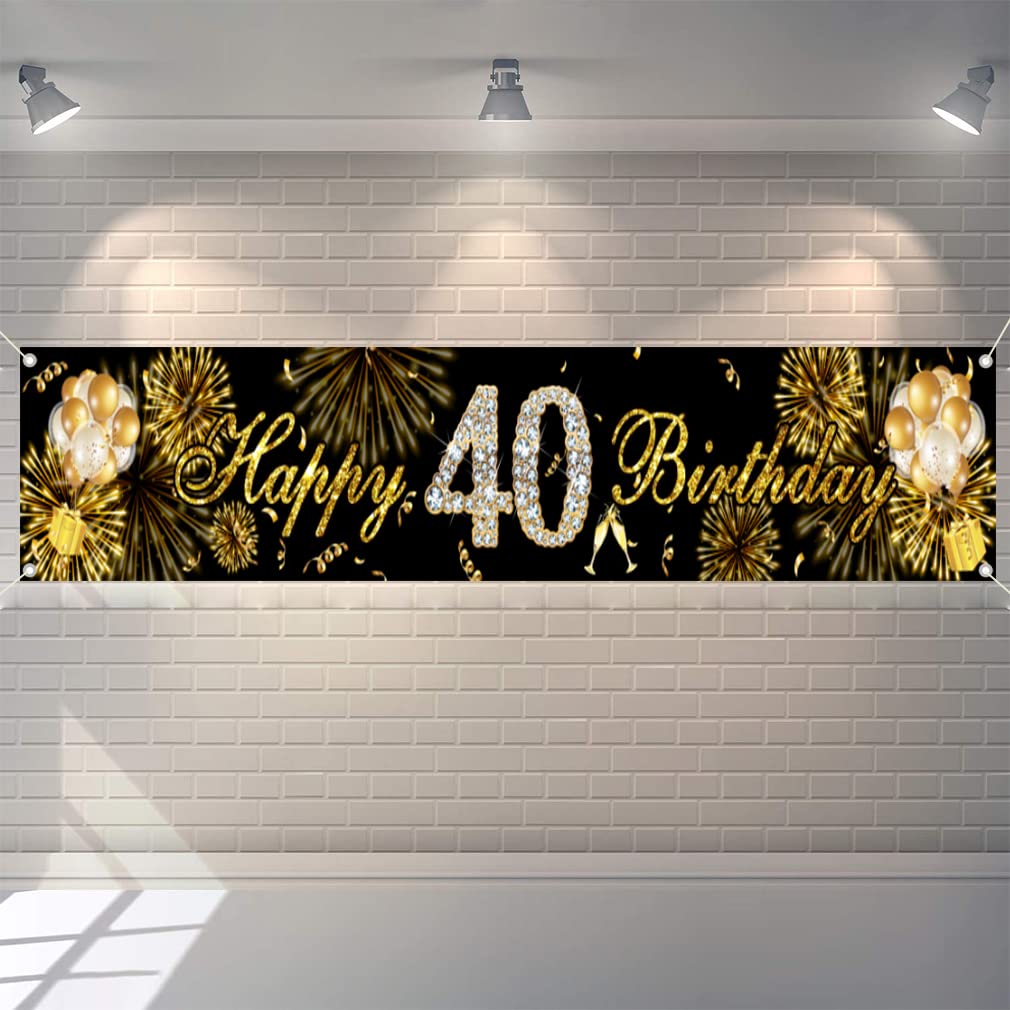 40e verjaardag decoratie tuin banner zwart en goud tuin decoratie banner stof teken 40e verjaardag feest welkom teken poster man en vrouwen 40 jaar oud feestbenodigdheden