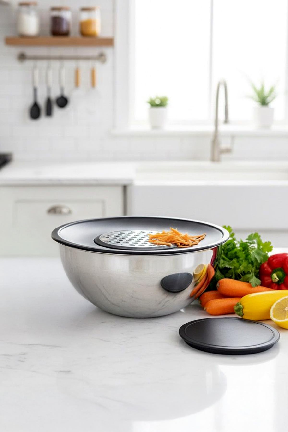 4-teiliges Edelstahl Rührschüssel Set mit Reibedeckel – Profi Küchenschüssel mit Rutschfestem Boden – Rührschüssel, Salatschüssel und Aufbewahrungsschüssel