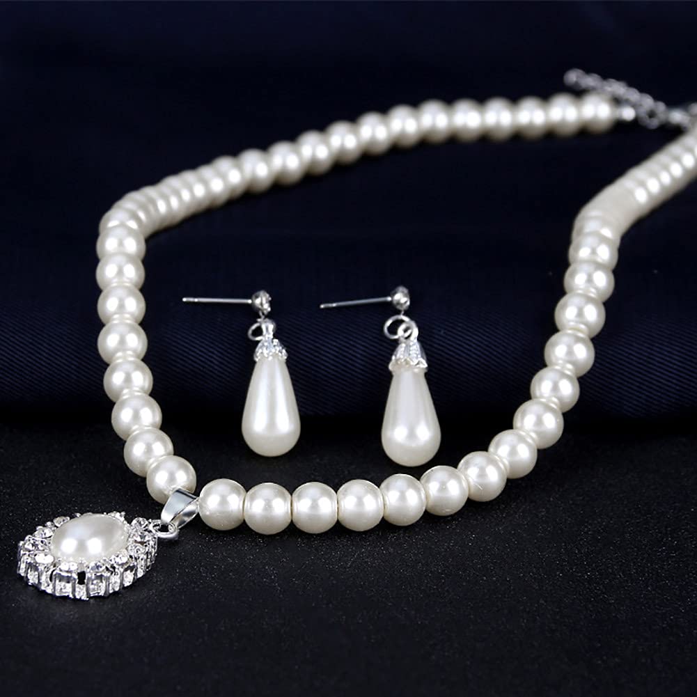 Wedity Set Mariée Collier Perles & Boucles Cristal – Bijoux De Mariage Élégants Pour Femme Et Demoiselle D'Honneur