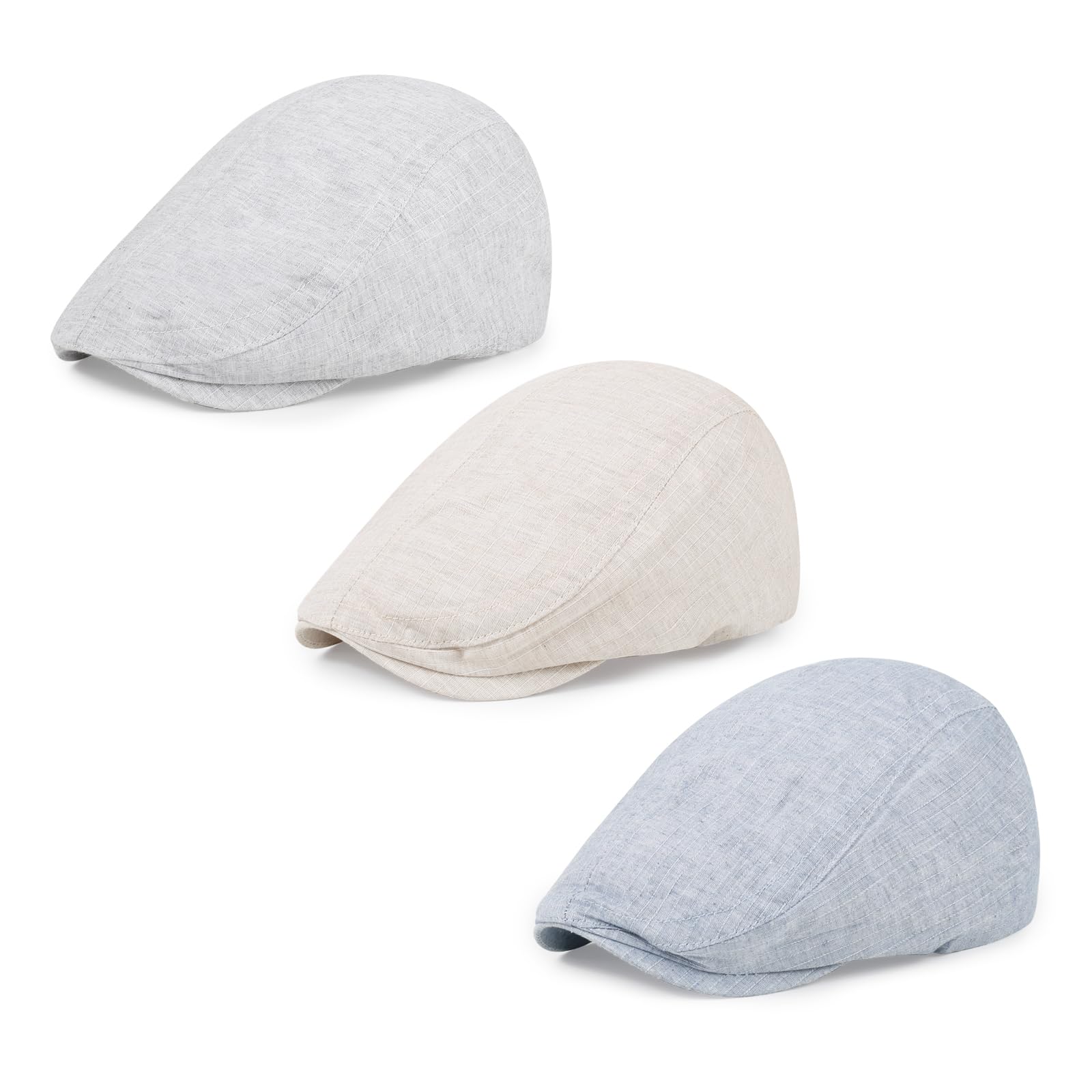 Geyanuo 3Pcs Cotton Newsboy Hat for Men Cool Adjustable Flat Cap