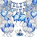 Set de decoración cumpleaños 80 piezas AZUL, con pancarta de letras inflables FELIZ CUMPLEAÑOS en español, globos de látex rellenos de confeti, estrellas y corazones, cinta para globos, y adhesivo