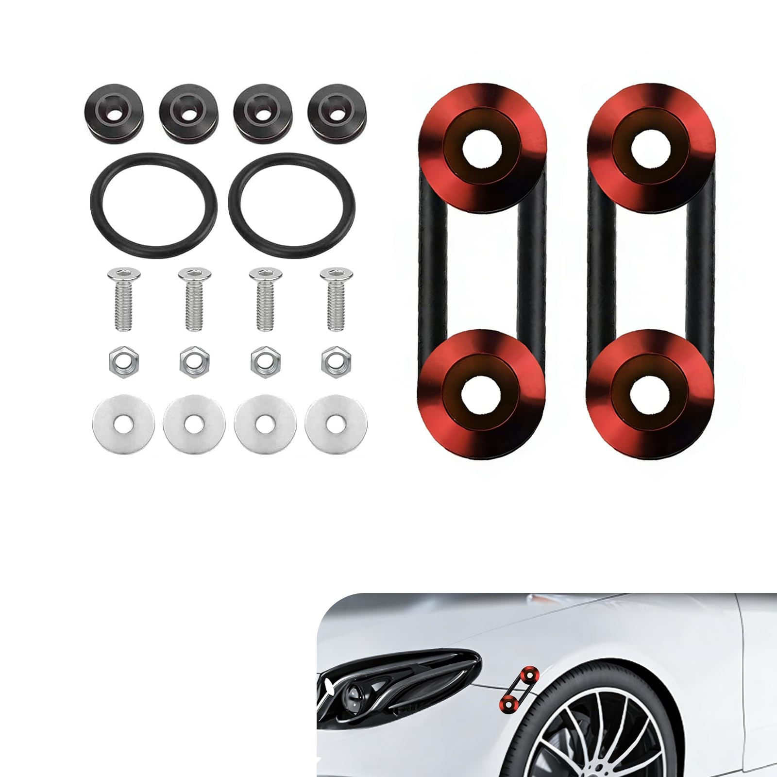 WZP 18PCS Bumper Quick Release Clips, Aluminum Bumper Fasteners Repair Kit, Universal for Front and Rear Bumpers Trunks Fenders Hatches Hoods (Red)