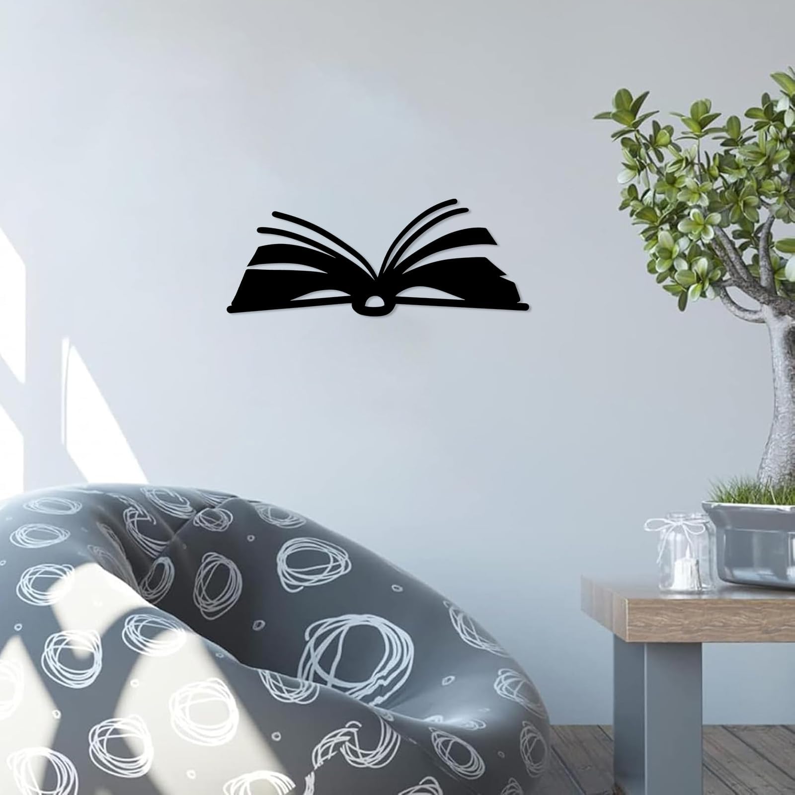 Metalowa sztuka ścienna, minimalistyczna rzeźba ścienna, ozdoba do domu (61 cm) | Otwarta książka metalowa sztuka ścienna metalowe znaki dekoracja ścienna metalowa dekoracja zewnętrzna
