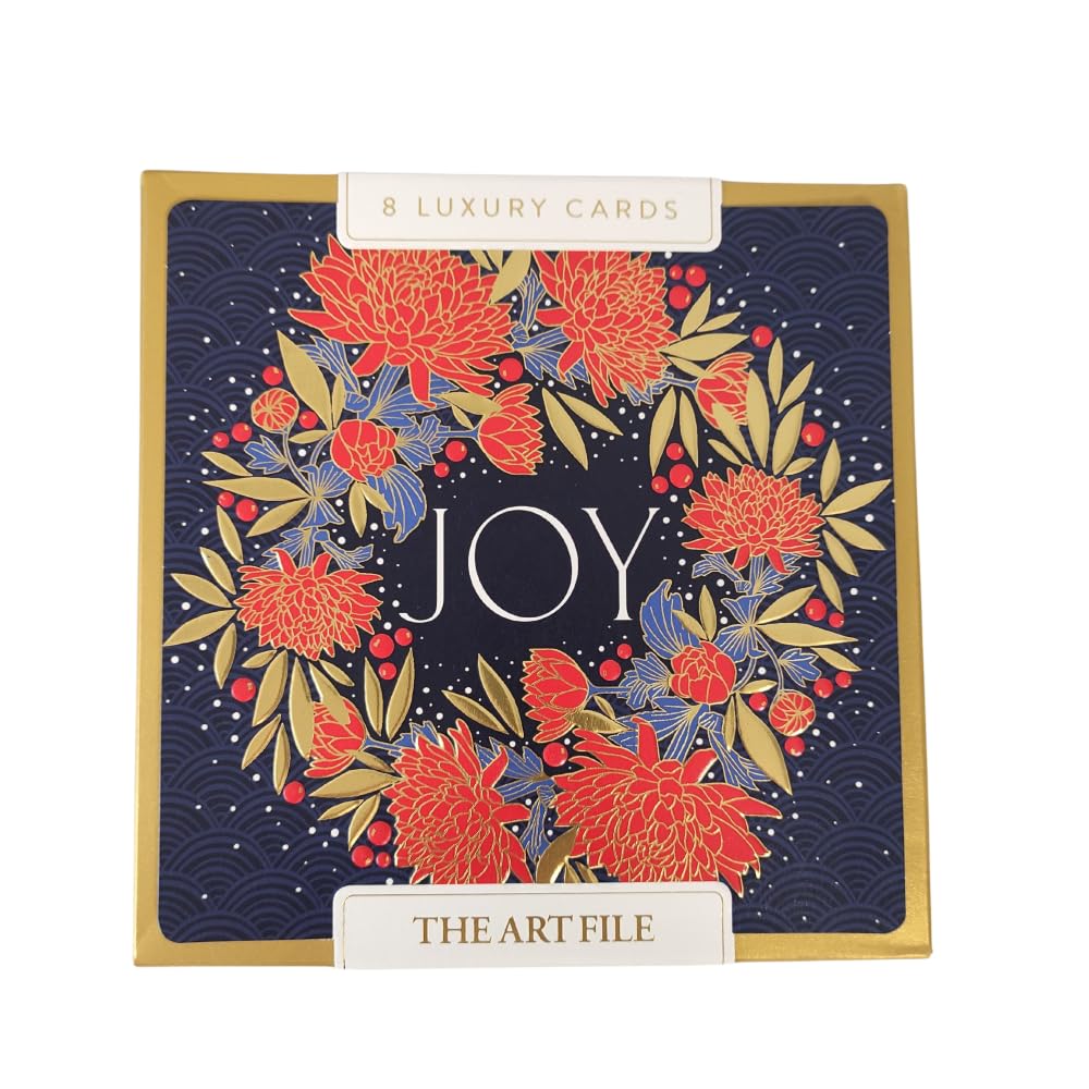 The Art File - 8 Pack Christmas Cards - Sakura Wreath Lux Box - LBX108, Multicoloured